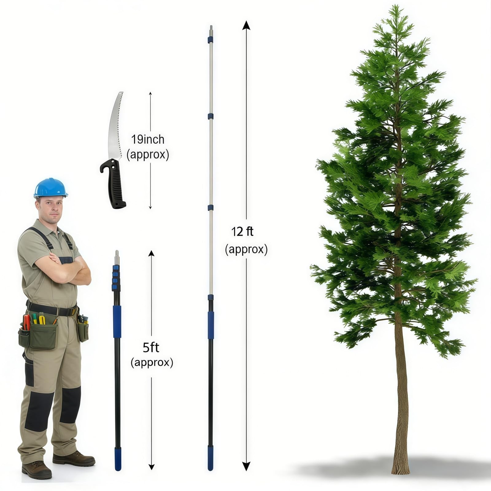 18FT Reach Pole Saws for Tree Trimming with 3-12FT Telescoping Extension Pole...