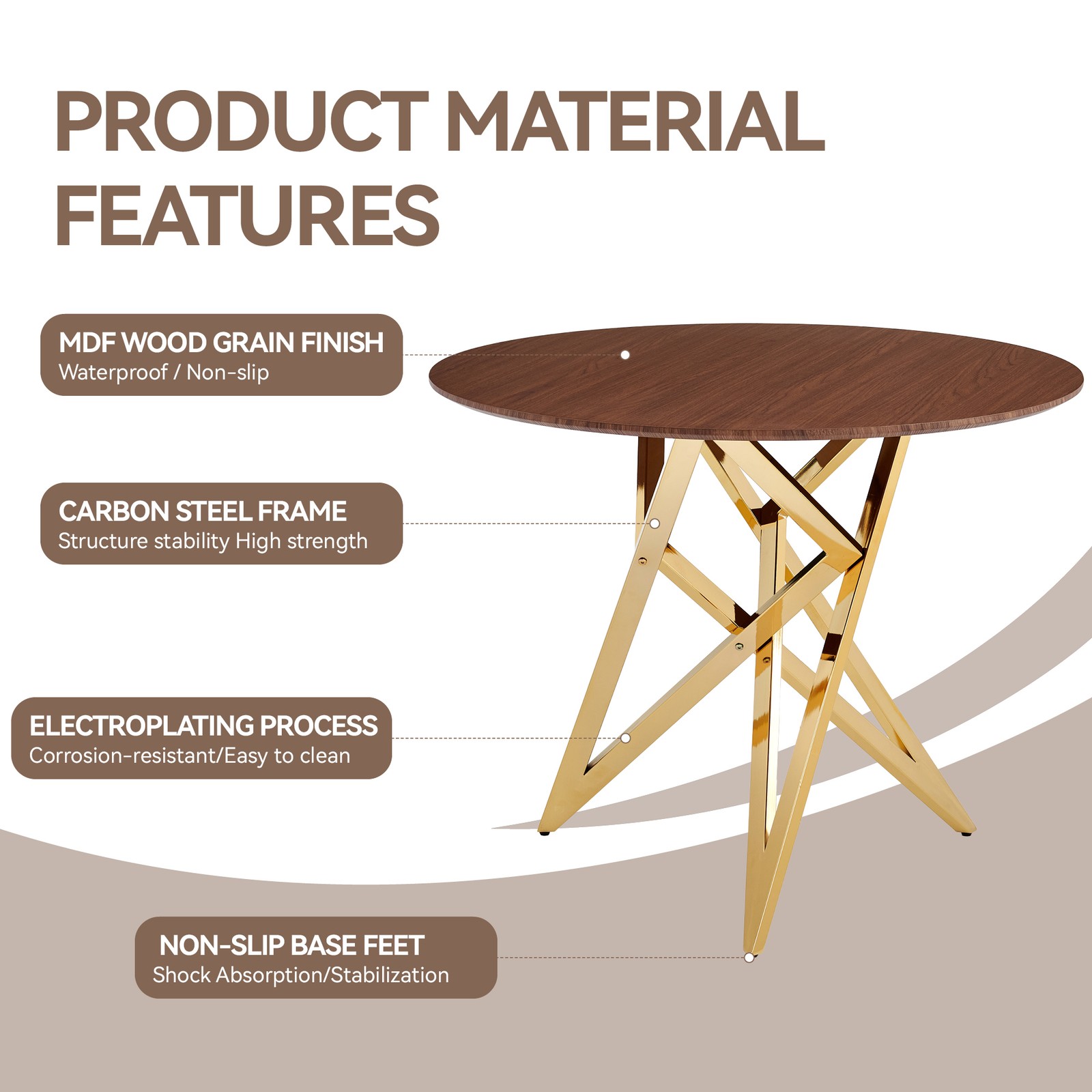 37Inch Round Dining Table, Small Round Kitchen Table With Golden Metal Legs, S