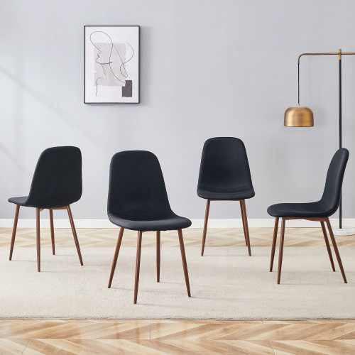 Luxury Simple Chair - Set Of 4 BLACK Linen-Cotton Material High Resilience Chair