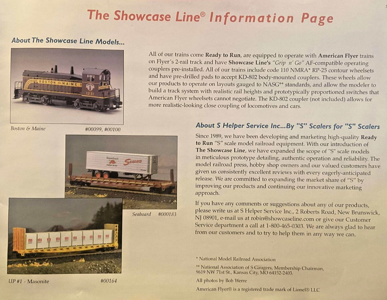 Showcase Line "S" Scale Model Train Catalog 1998