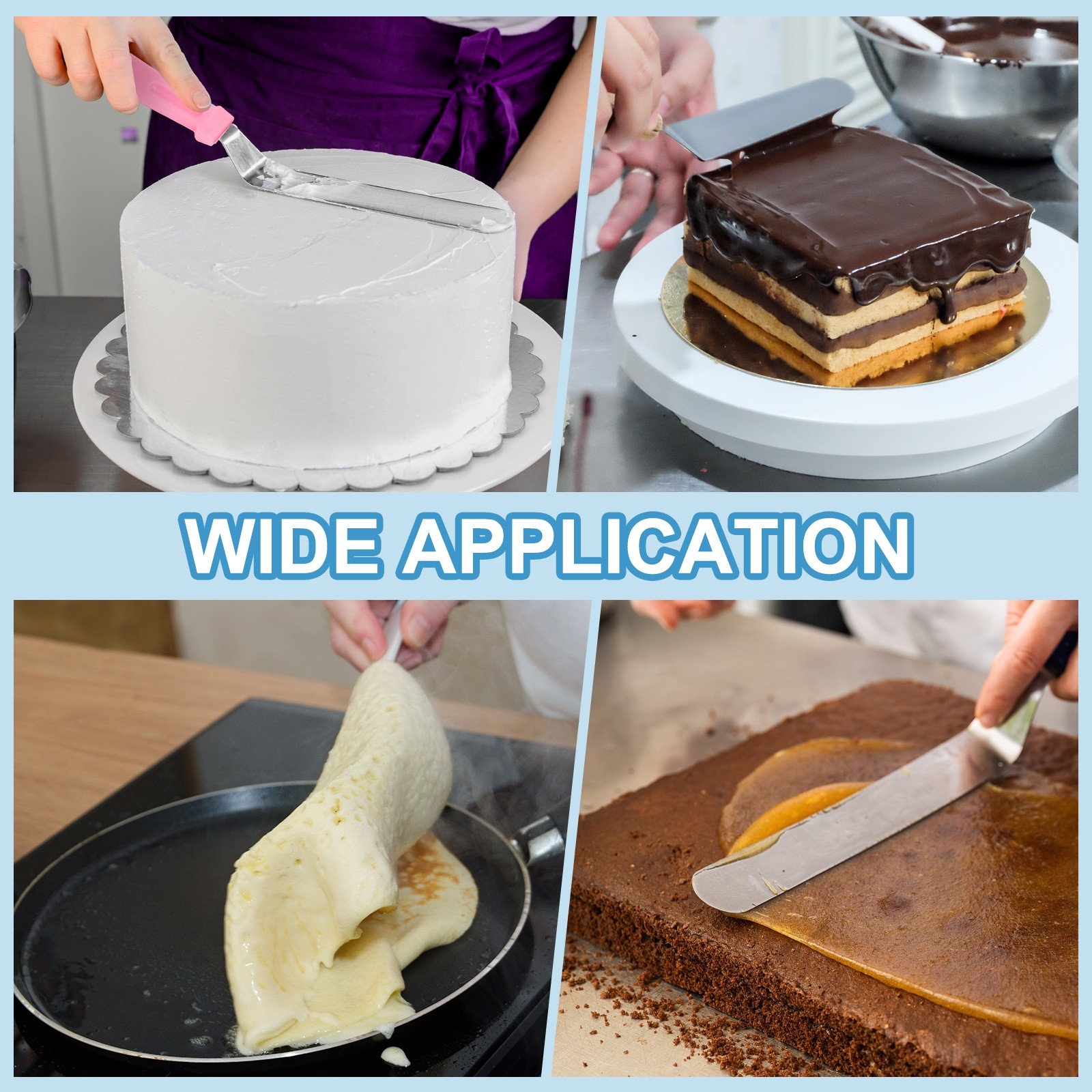 6, 8, 10" Cake Offset Spatula Set of 3 White (Curved Handle)