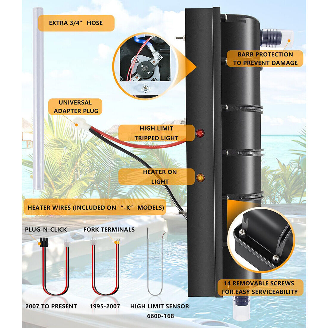 Lo-Flo Heater for Sundance/Jacuzzi Spa Hot Tubs 5.5kW w/Hi Limit Sensor 6500-310