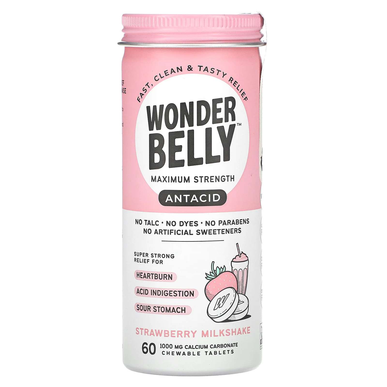Antacid, Strawberry Milkshake, 60 Chewable Tablets (1,000 mg per Tablet)