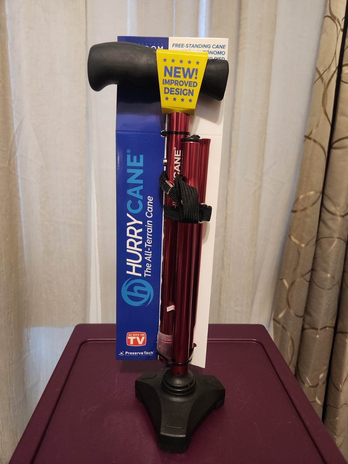 HurryCane All-Terrain Red Metal Freestanding Walking Cane T-Handle Brand New