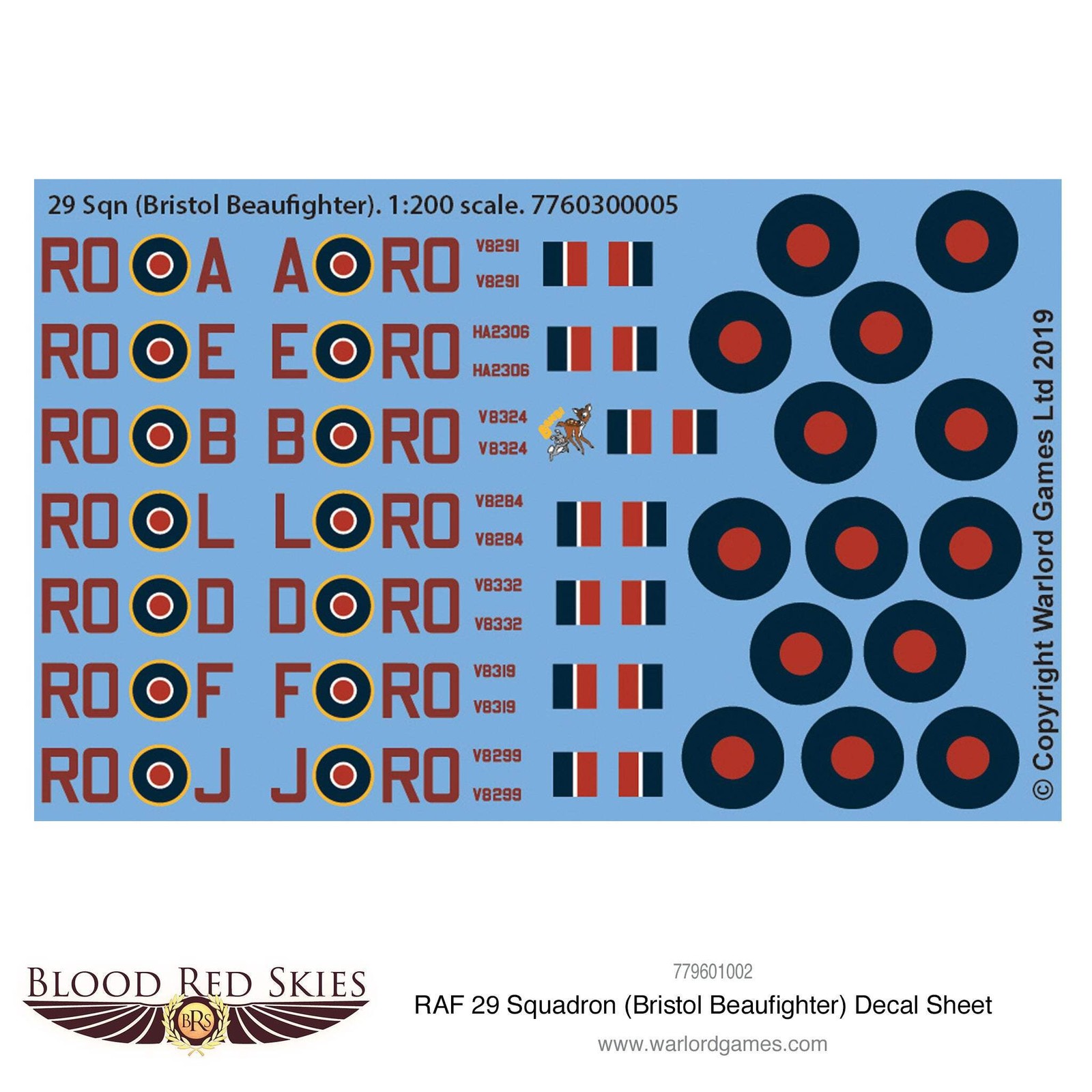 Blood Red Skies - 29 Sqn (Bristol Beaufighter) decal sheet - Warlord Games