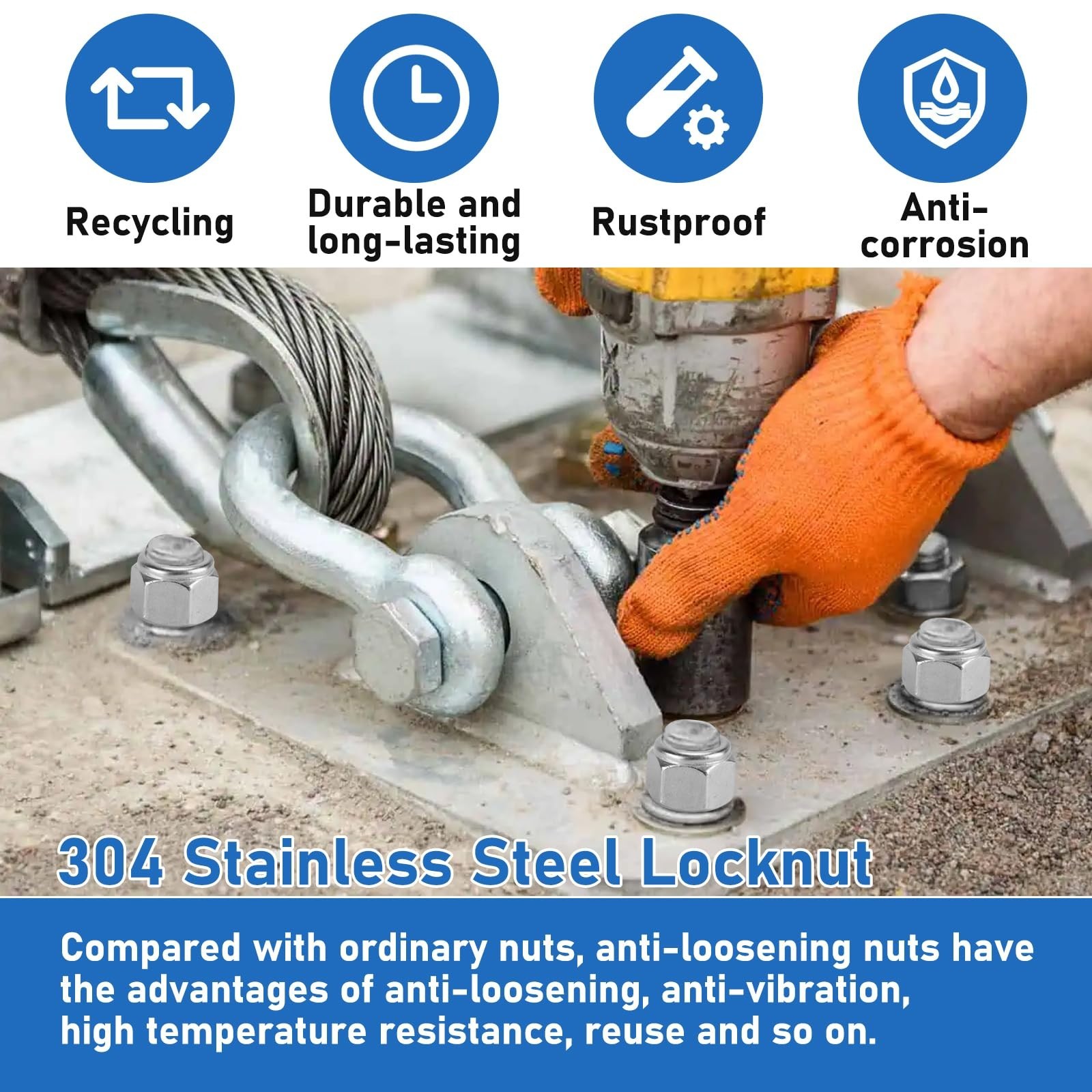 100 Pack #10-24 Lock Nuts, 304 (A2-70) Stainless Steel Nylon Insert Locknuts,...