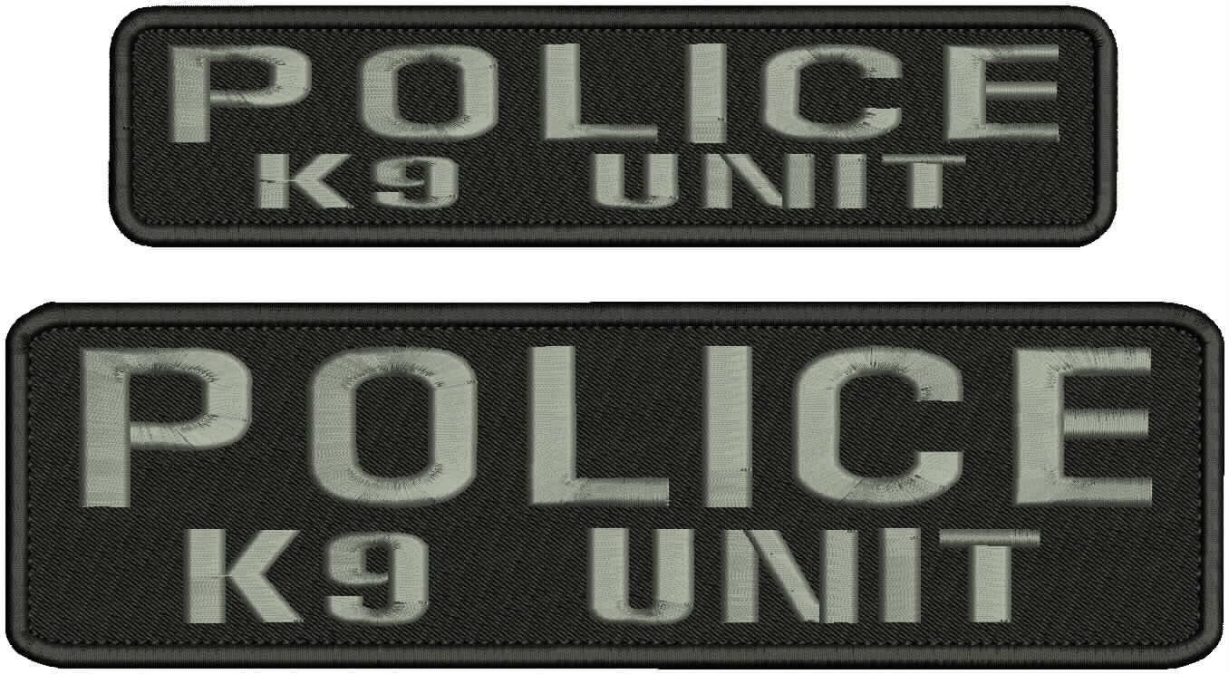 POLICE K9 UNIT EMBROIDERY PATCHES 3X11 & 2X9 hook on back  GRAY LETTERS//