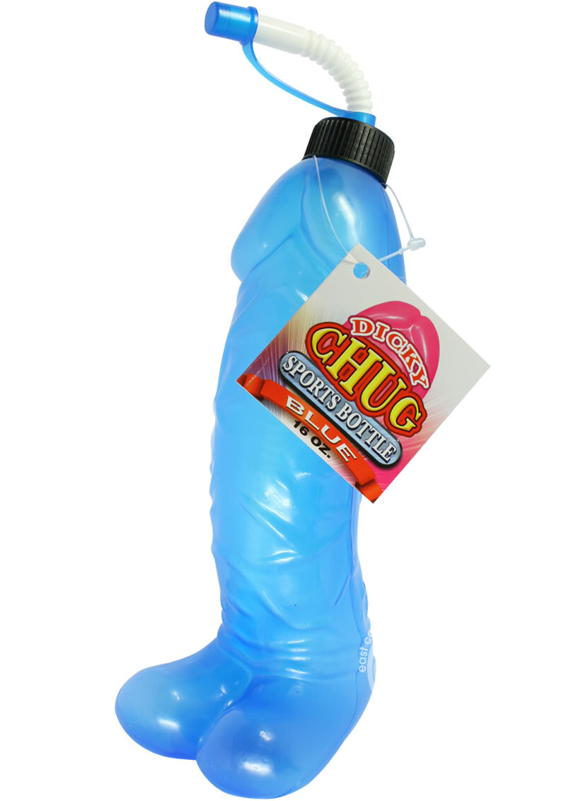 Dicky Penis Shaped Chug Sports Bottle Blue 16 Ounce Bachelorette Party Novelty