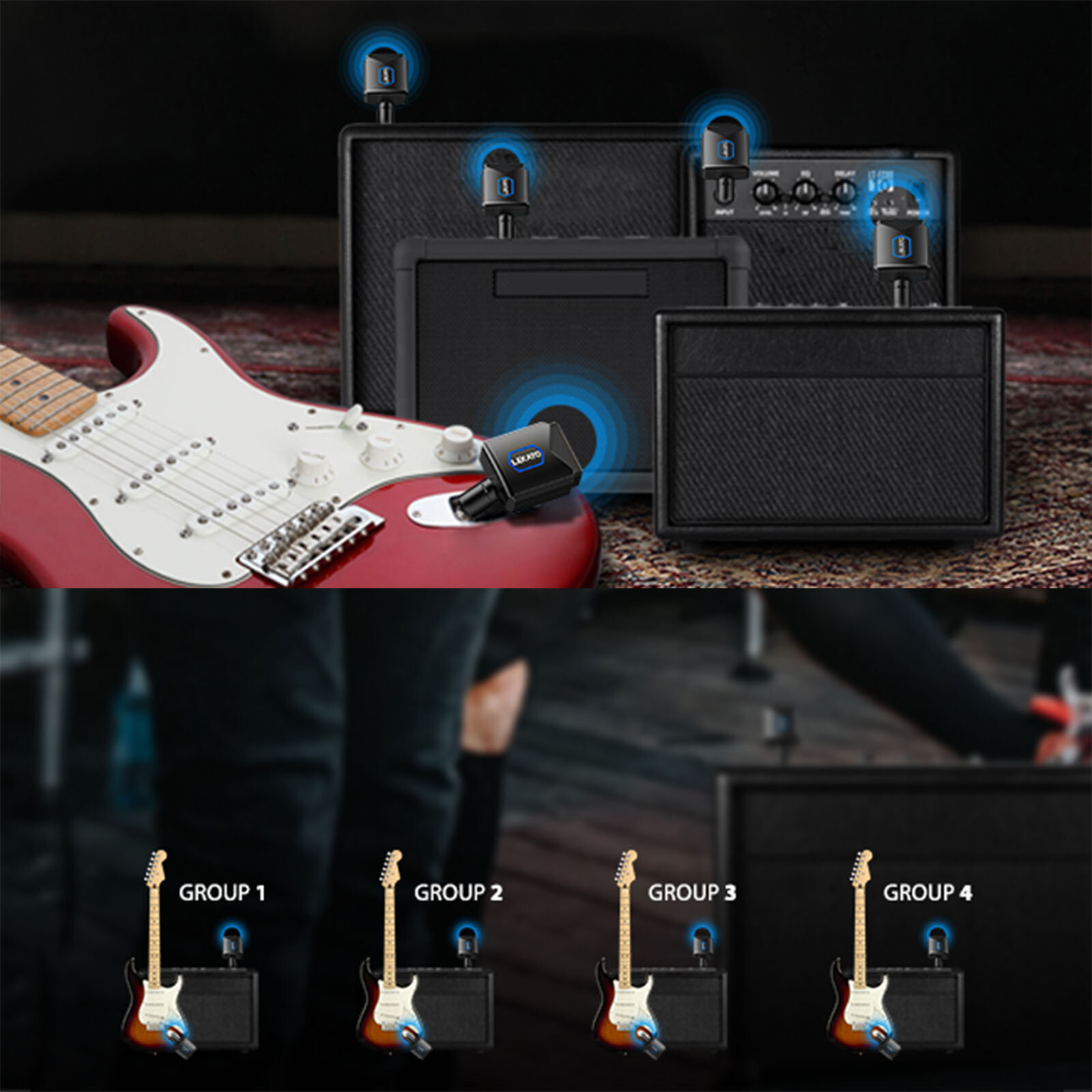 LEKATO 5.8GHz Wireless Guitar System Transmitter Receiver with Charging Box
