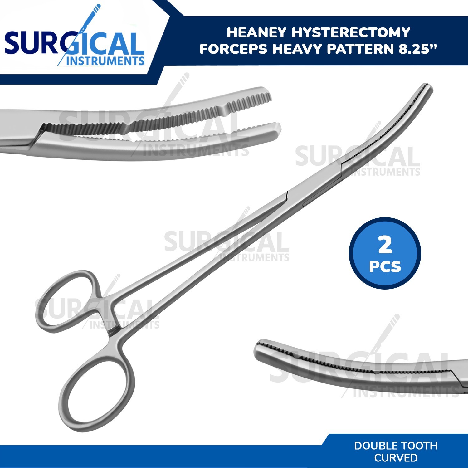 2 Pcs Heaney Hysterectomy Forceps Double Tooth Curved 8.5" OB/GYNE German Grade