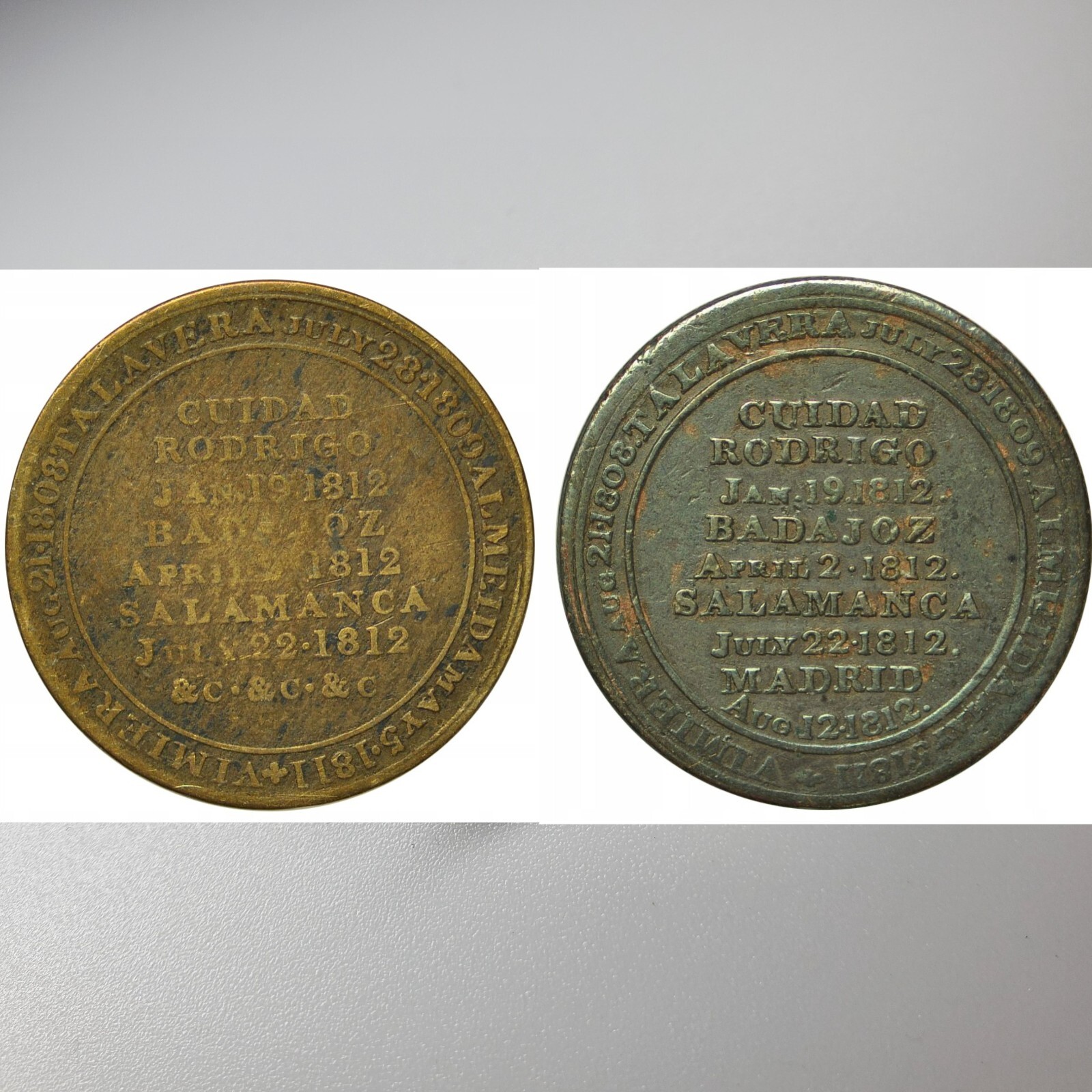 1812 Wellington Peninsular War Canada Tokens Salamanca & Madrid Lot Napoleonic