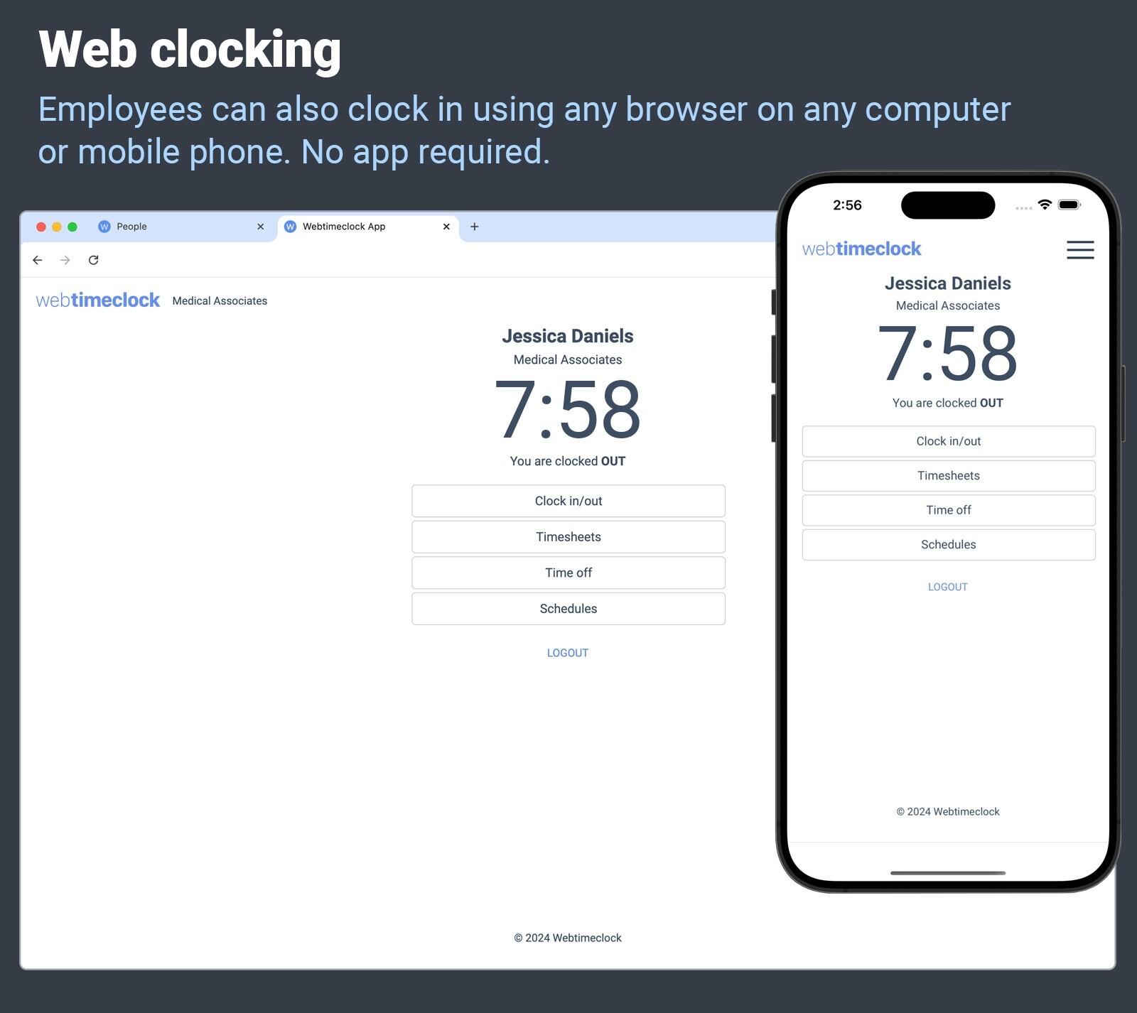Compumatic PIN + RFID Time Clock, Ethernet WiFi Web Based Cloud Hosted Real-Time