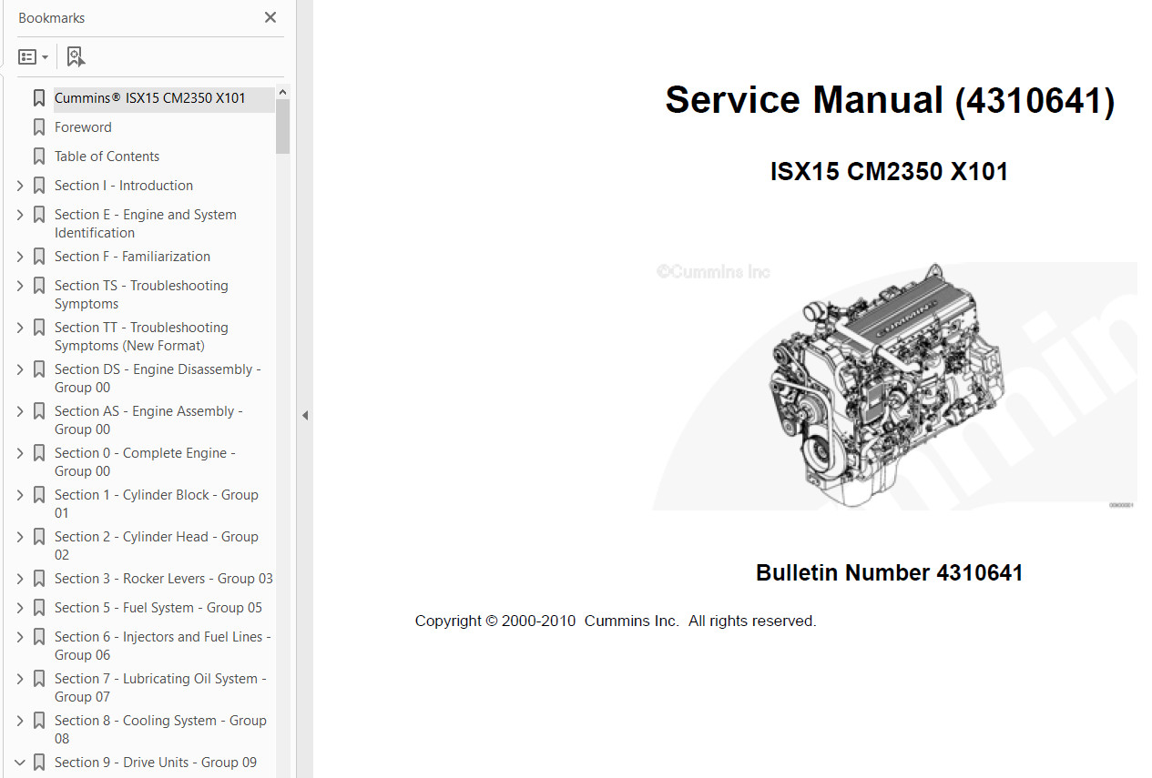 Cummins Signature ISX15 450ST CM2350 X101 Service Repair Manual 1-2 4310641  USB