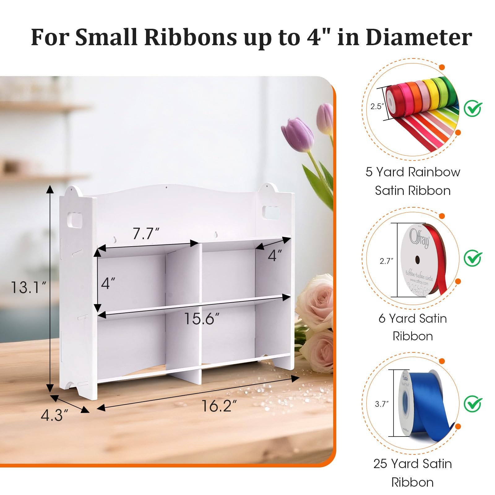 Stackable Small Ribbon Storage Organizer Rack Wall Mount Holder for 4 Inch