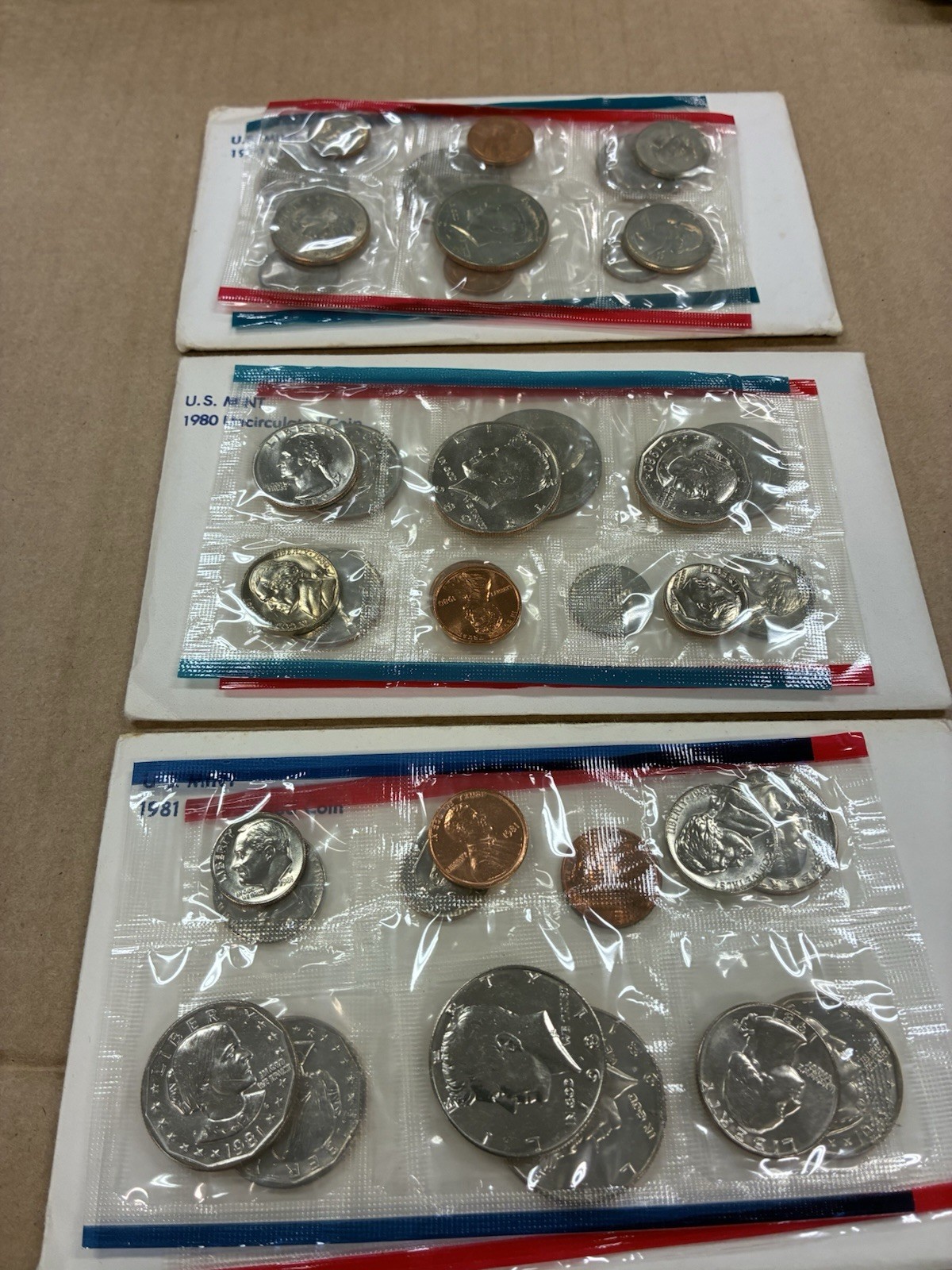 1979 1980 1981  US Mint Sets w/ P-D-S SBA Dollar 3 Sets