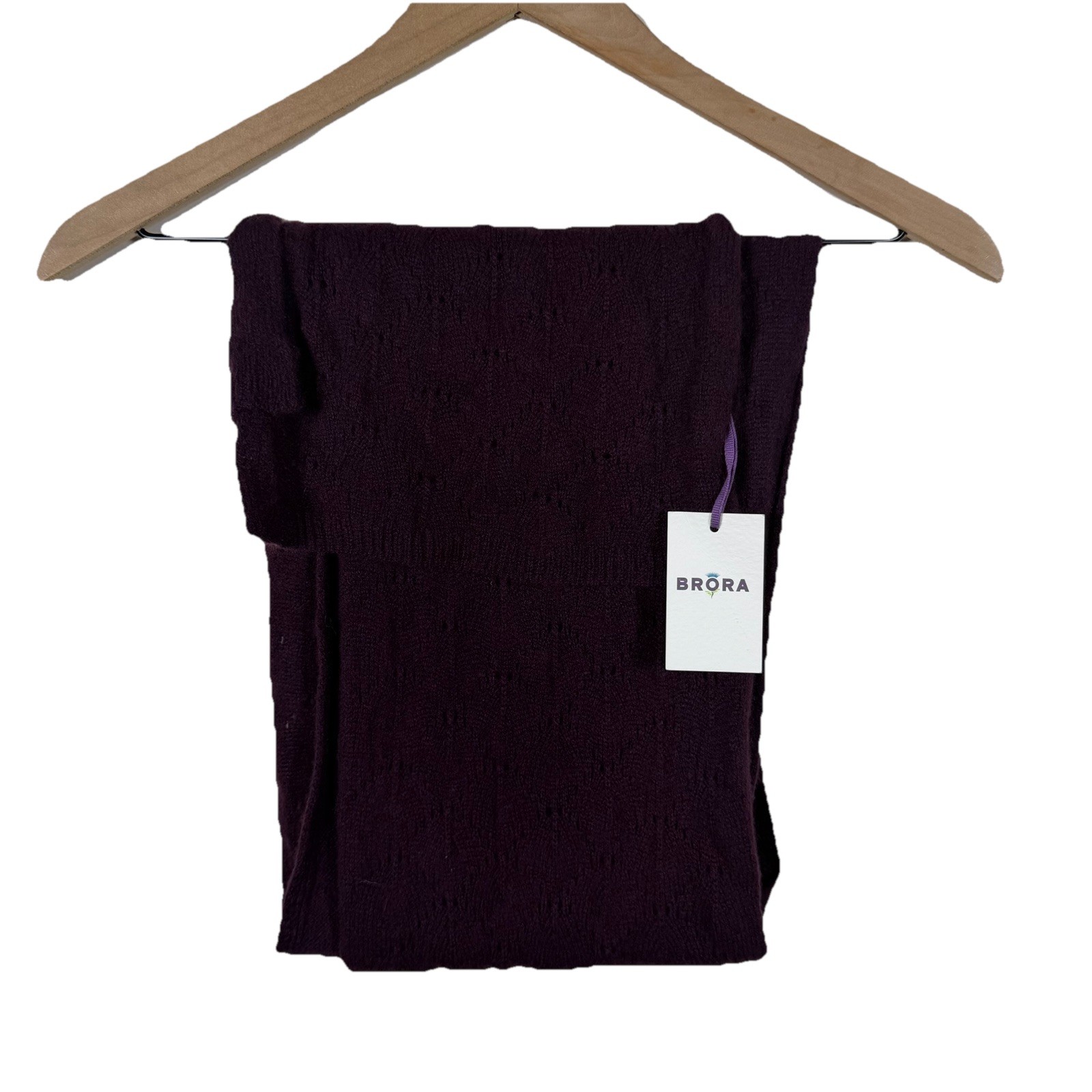 Brora 100% Cashmere Scarf Purple Fig Knit Made in Scotland NWT Quiet Luxury