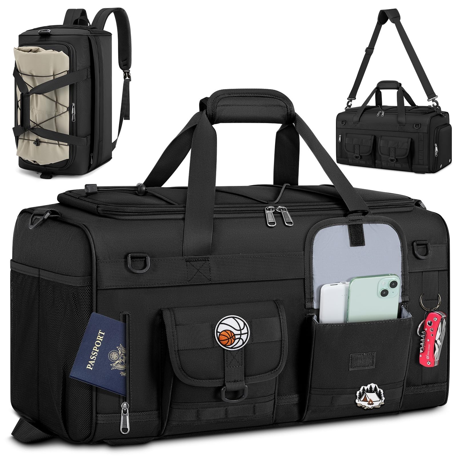 RAINSMORE Gym Bag for Men, 45L Large 3 in 1 Sports Duffle Bag with Shoes Comp...