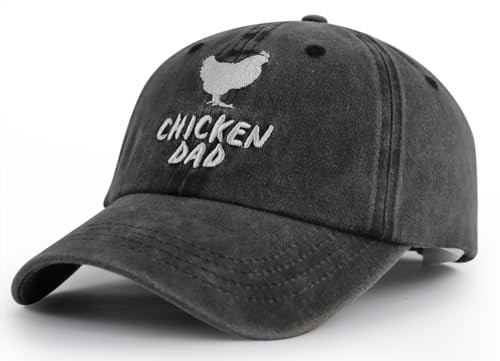 Chicken Dad Hat, Funny Adjustable Washed Cotton Embroidered Farm Cock Black
