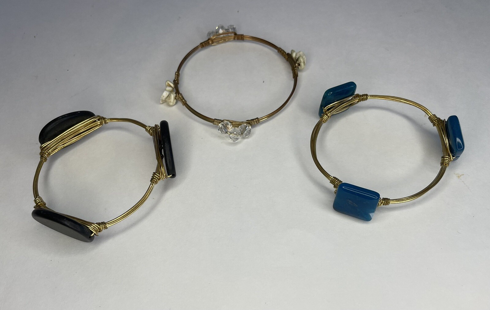 Handmade Wire and Stone Bracelet Bangle Set of 3