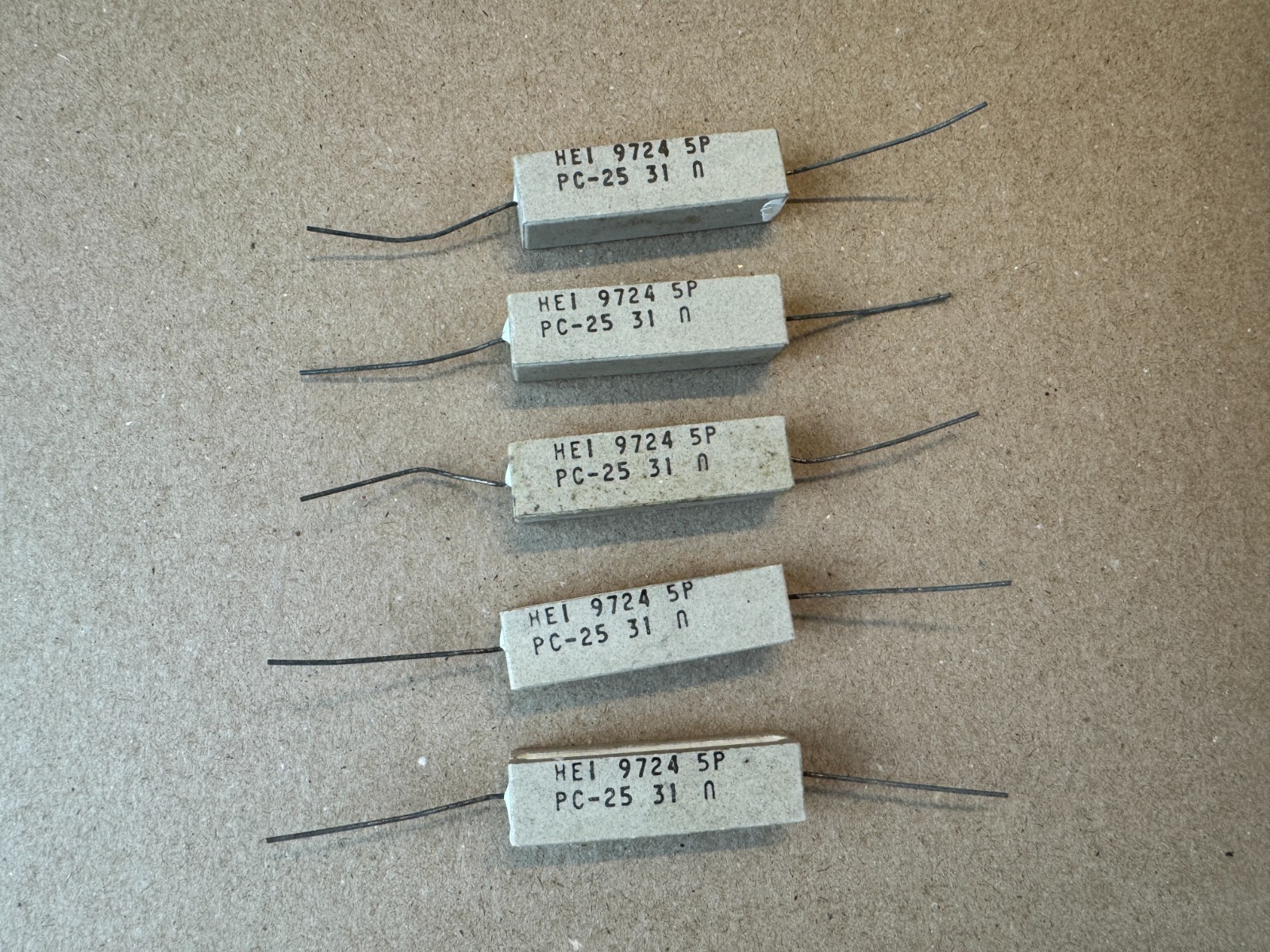 5 New 31 ohm 25W 25-Watt 5% Cement Resistors HEI 32 ohm (Qty)