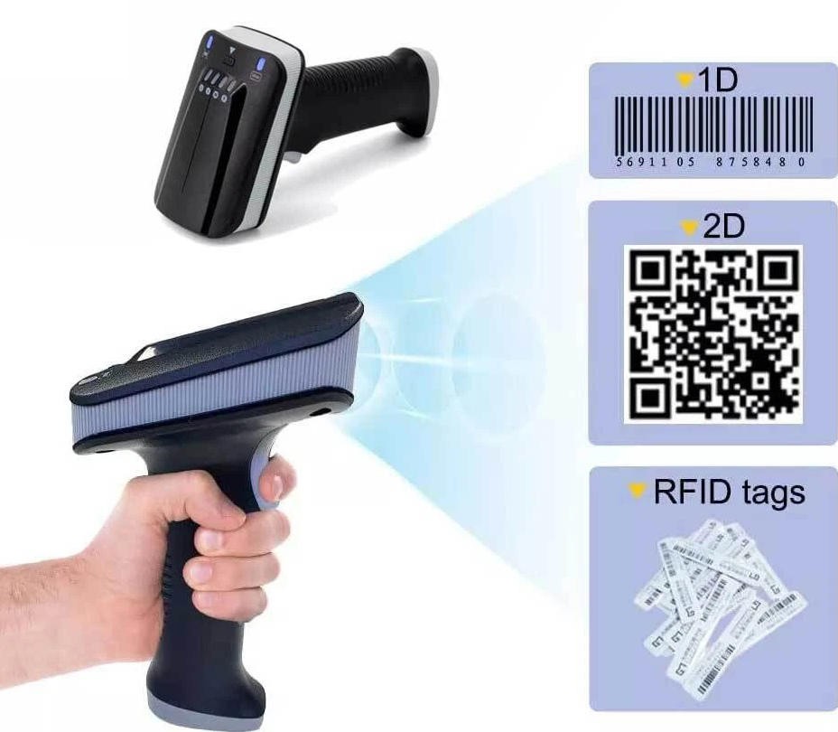 Bluetooth UHF RFID Reader Handheld Terminal 2D Barcode Scanner for Supermarket