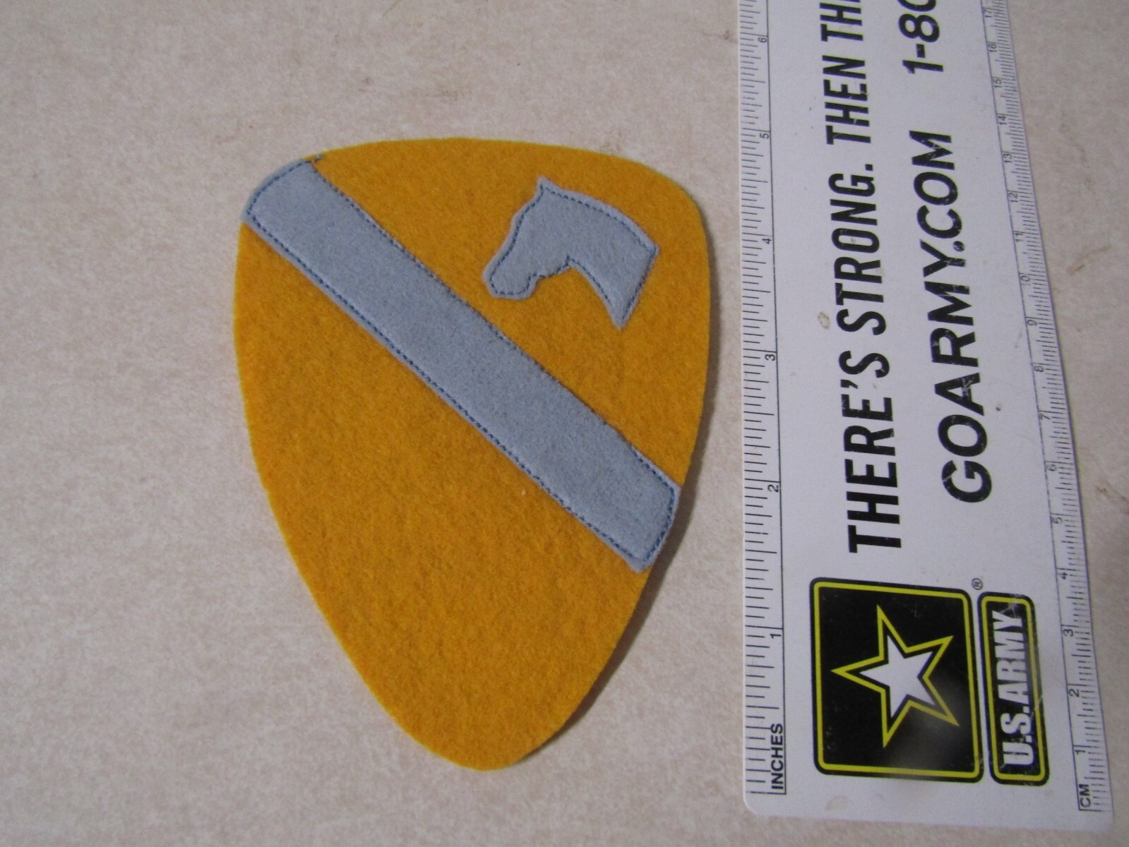 MILITARY PATCH OLDER HAND MADE ON FELT 1ST CAVALRY DIVISION BLUE STRIPE & HORSE