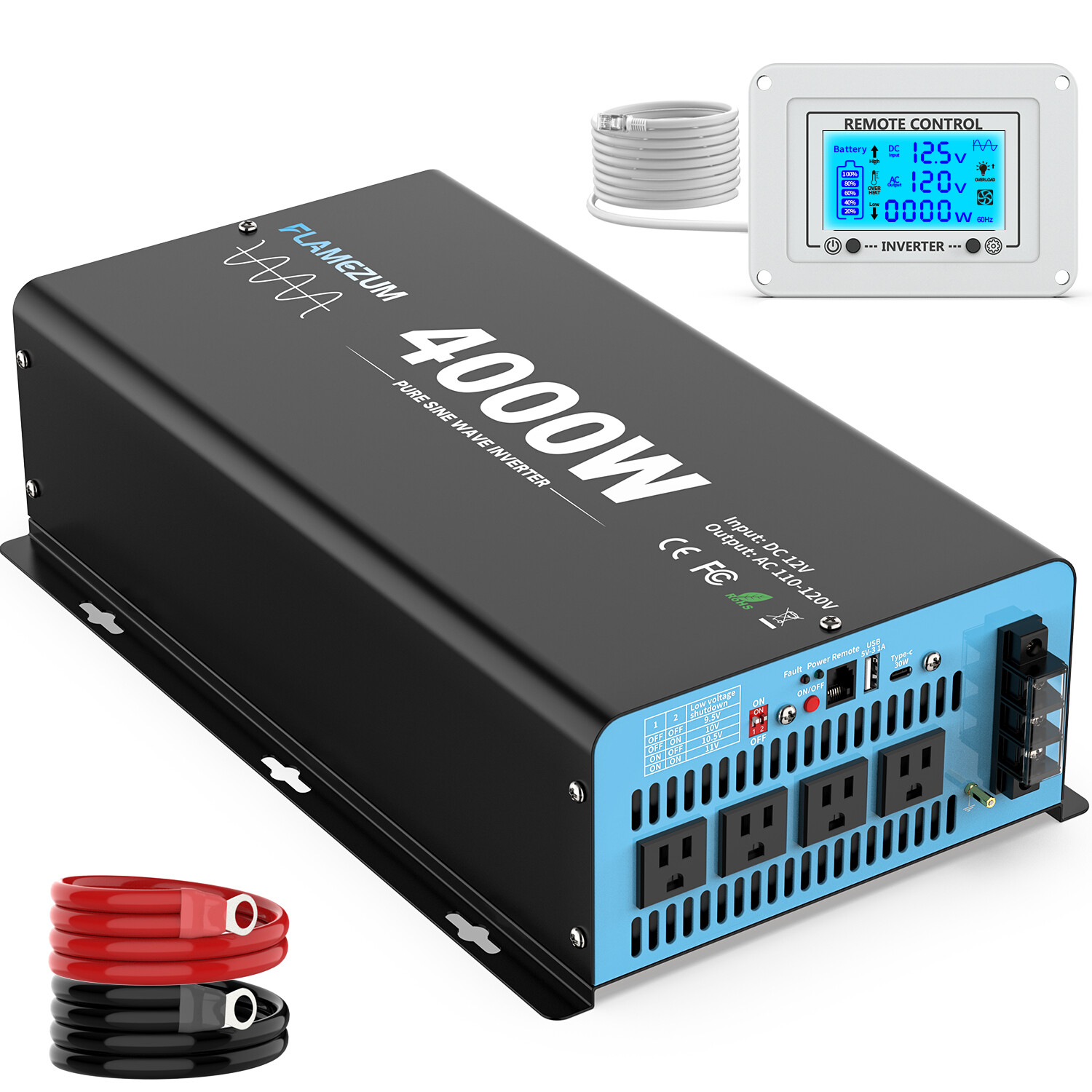 4000W 8000W Pure Sine Wave Power Inverter 12V to 110V 120V Converter Camping Car