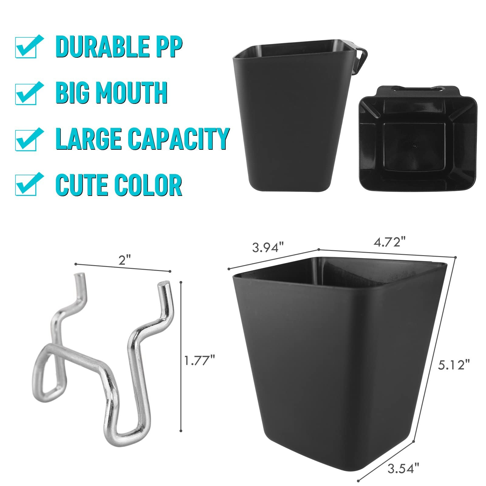Large Pegboard Cups Peg Board Storage Bin 6 Pack with Hooks, Square Box Shape...