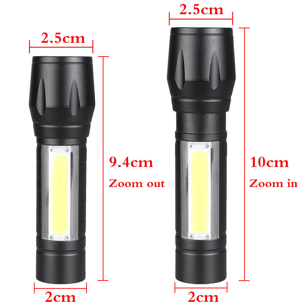 4x COB LED Torch - USB Rechargeable, Zoomable, Tactical Mini Flashlight Lamp