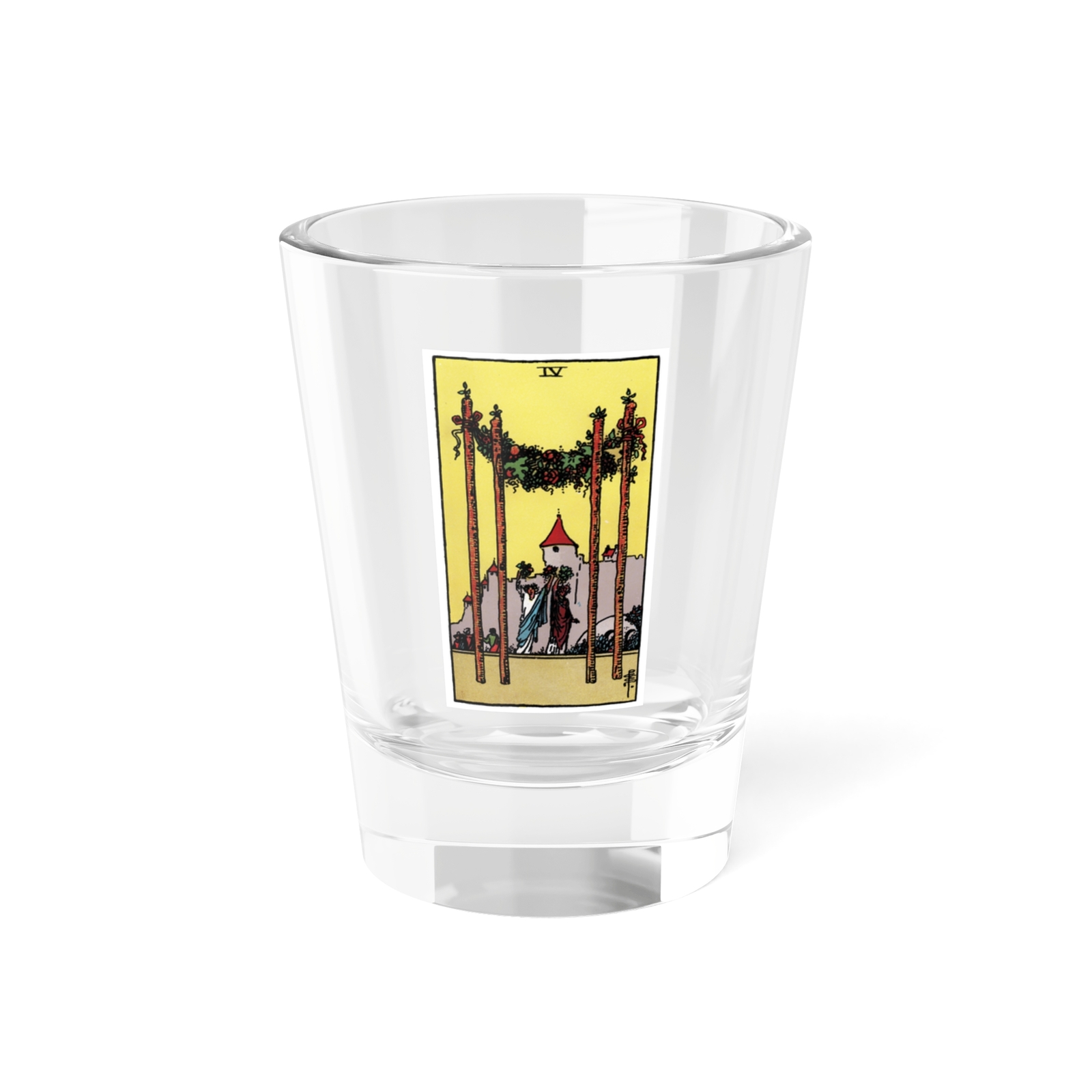 The 4 of Wands (Tarot Card) Shot Glass 1.5oz