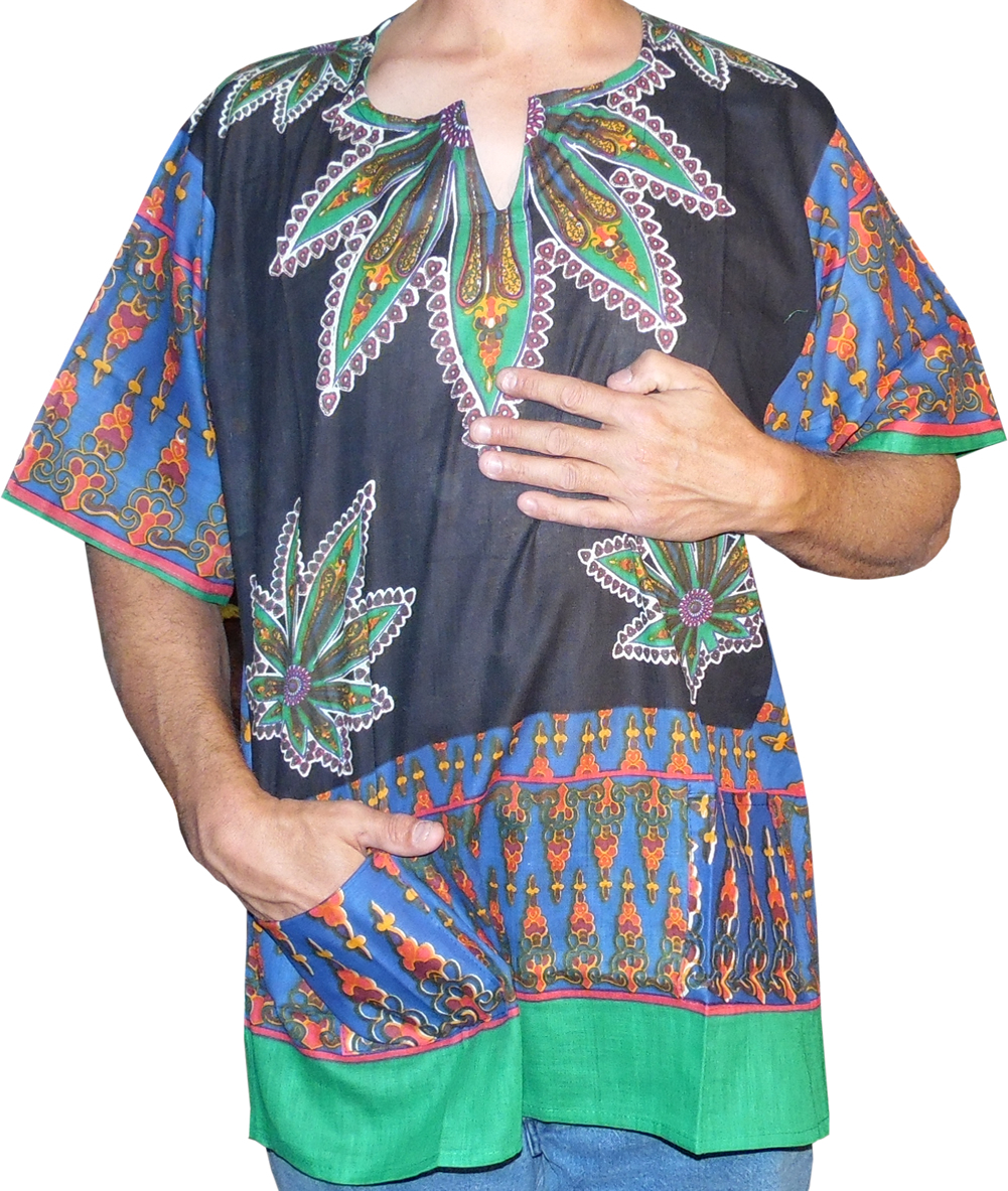 MENS Cannabis Marijuana Leaf Dashiki Print 100% Cotton By American Dashiki Brand