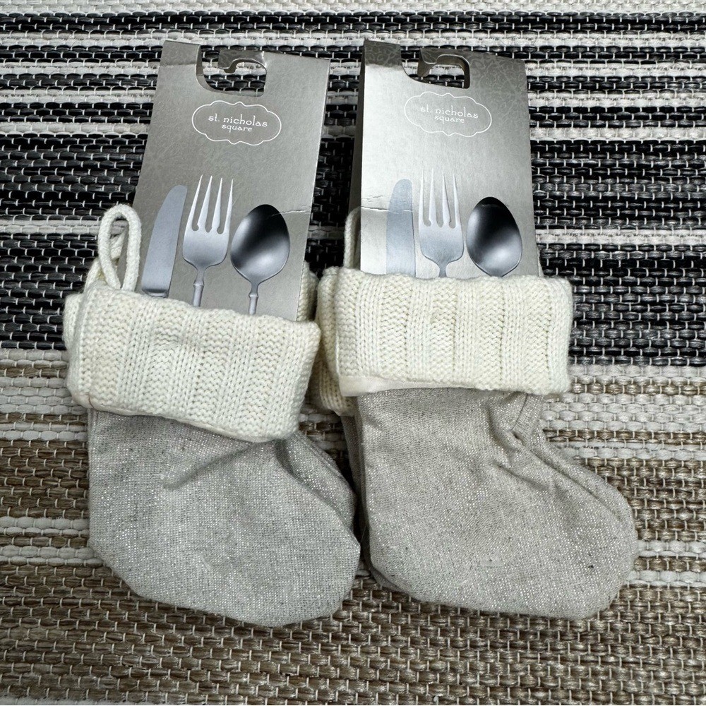 St. Nicholas Square Christmas Stocking Silverware Utensil Holders Set of 8 Tan