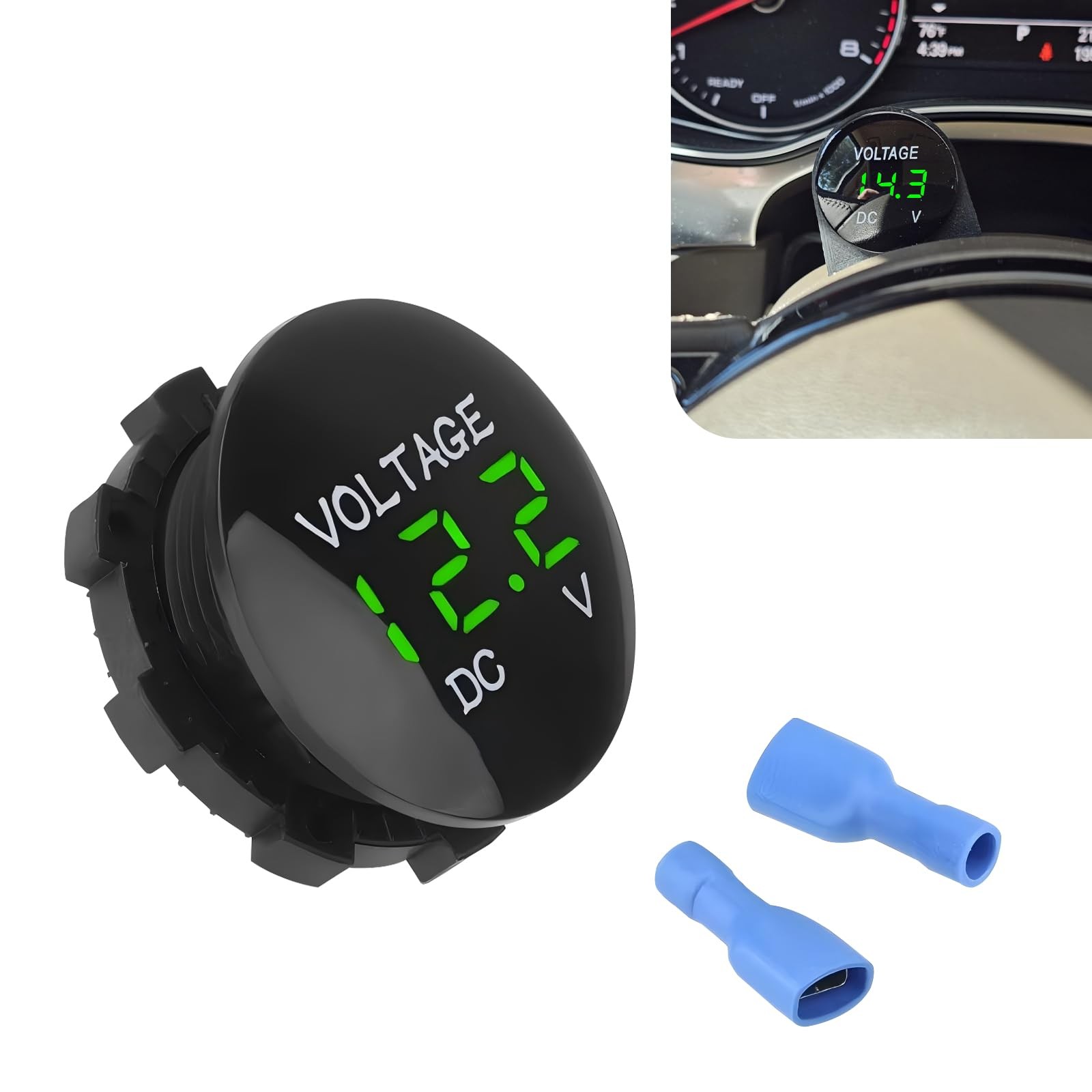 Shakas Voltmeter Gauge, 12 V-24 V DC LED Digital Round Panel Voltage Detector...