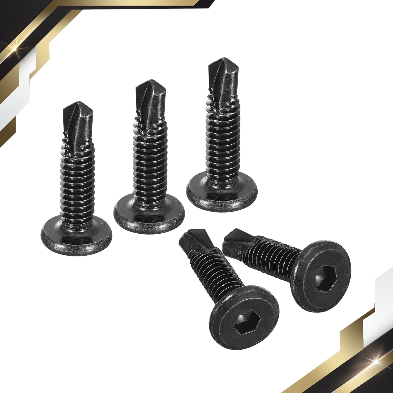 100 Set Hex Socket Self Tapping Screws 1/4 x 1" Stainless Steel Flat Head Black