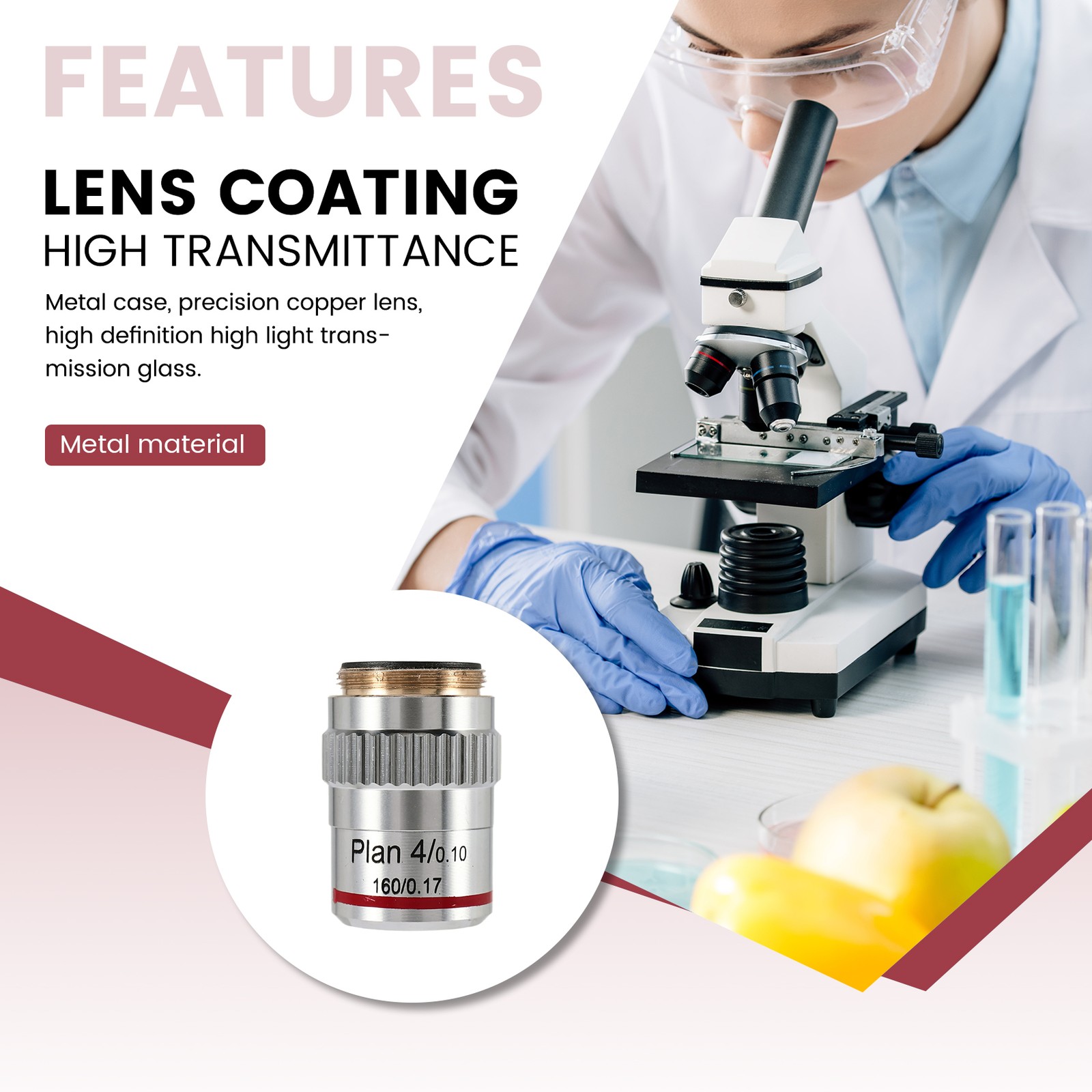 Microscope Plan Achromatic Objective Lens 4X Biological Metallurgical3399