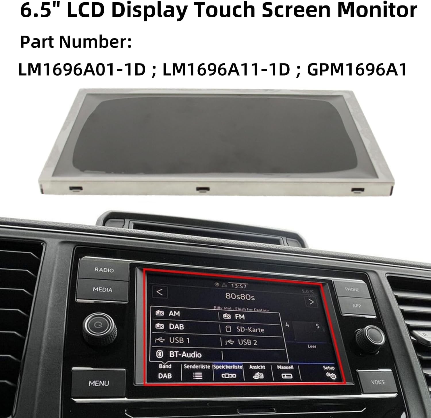 6.5" Display For VW Atlas Crafter Golf Skoda Fabia MK3 LM1696A01-1D LM1696A11-1D