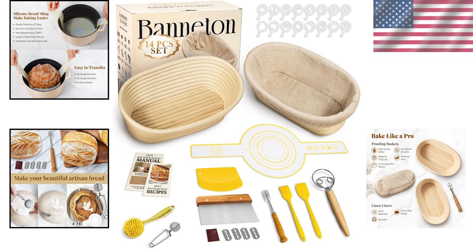 Beginner-Friendly Sourdough Bread Kit with Non-Stick Banneton Baskets - 2 Count
