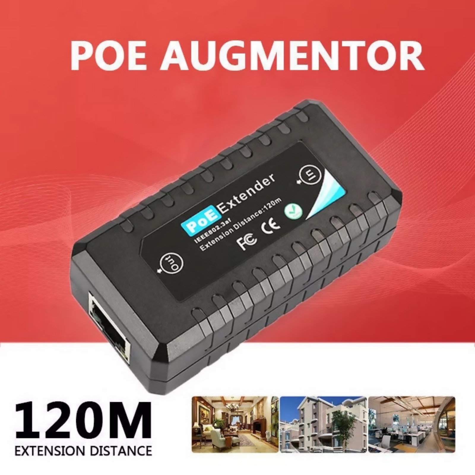 1 Port 10/100M POE Extender IEEE802.3af For Ethernet Security Systems IP Camera