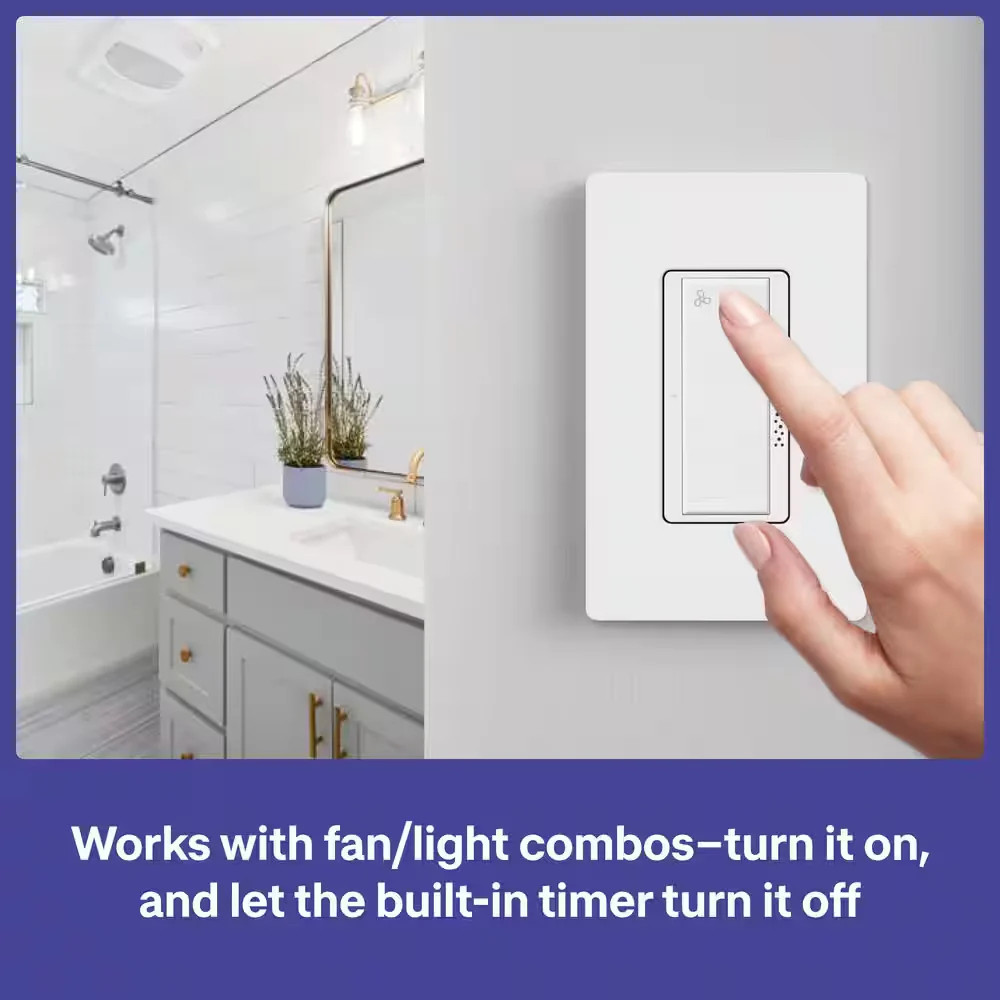 Lutron XactSense Humidity Sensor Switch Bath Exhaust Fan 3A Single Pole White