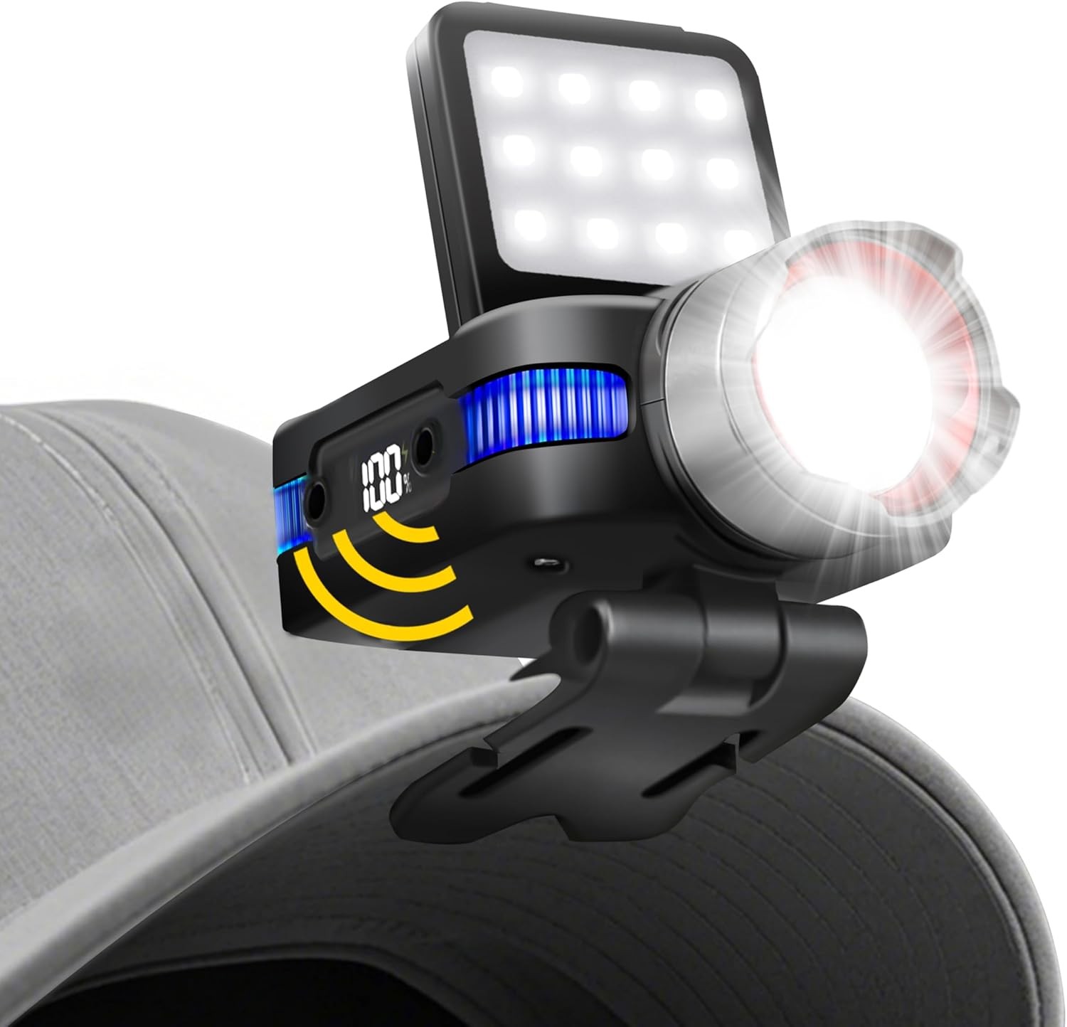 ISUNMEA Hard Hat Clip Lights, 800lm Rechargeable Clip on Cap Lights, 180° Adjus