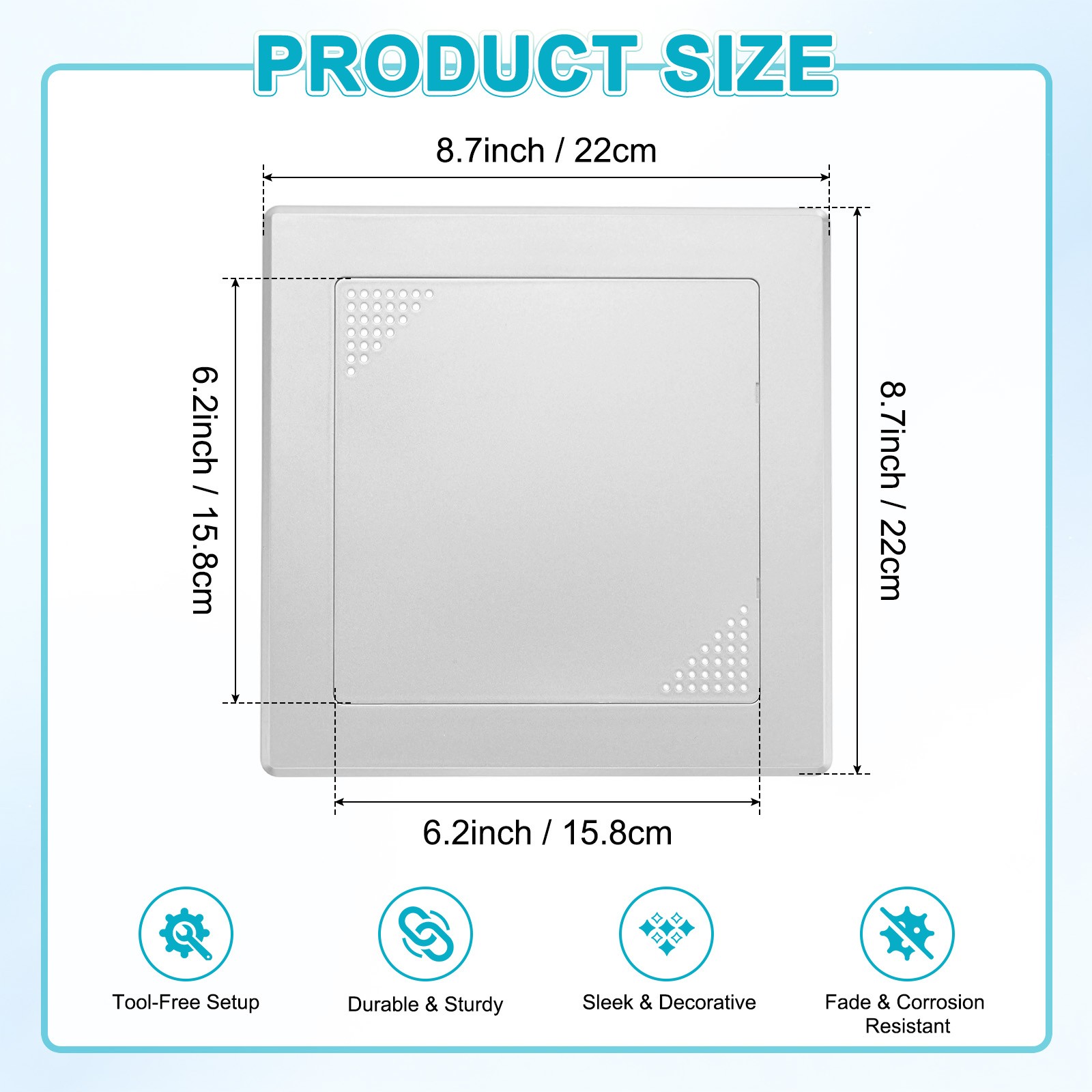 1-Pack Access Panel for Drywall, 6x6" Plastic [Silver Tone, Vented Square]