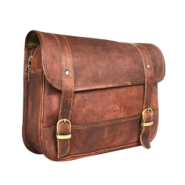 Vintage Leather Luggage Saddle Bag Panniers Universal Motorcycle Bicycle Storage