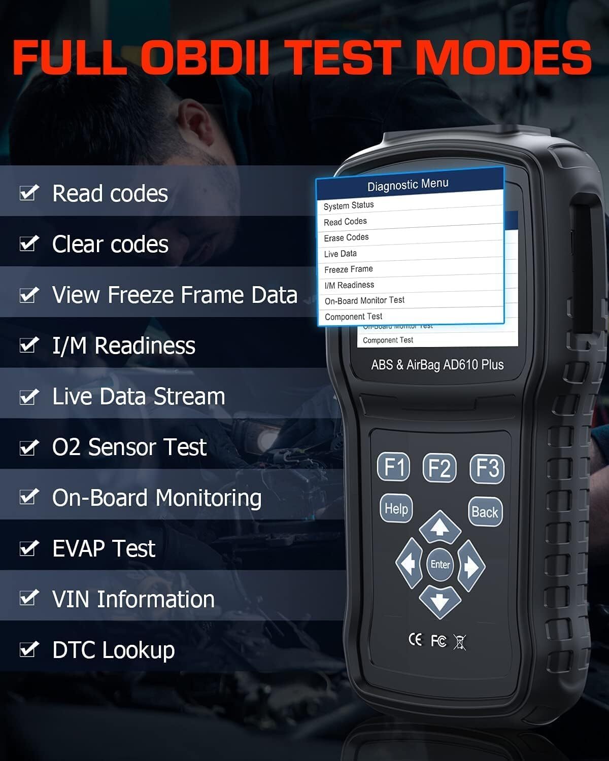 ANCEL AD610 Plus Code Reader OBD2 Scanner SRS ABS Bleed SAS SRS Diagnostic Tool