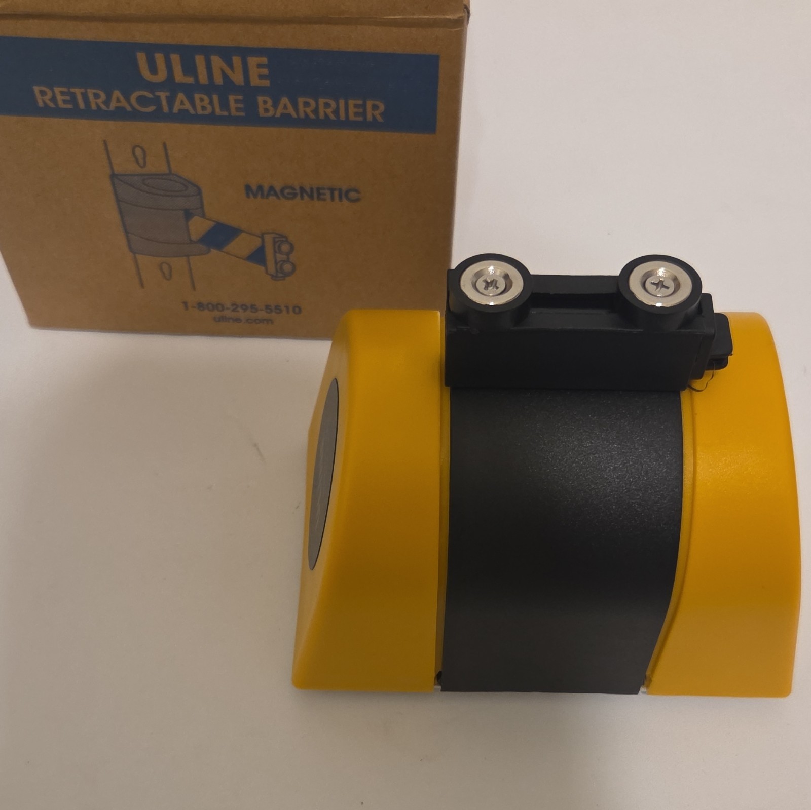 Uline Magnetic Retractable Barrier Yellow/Black Open Box