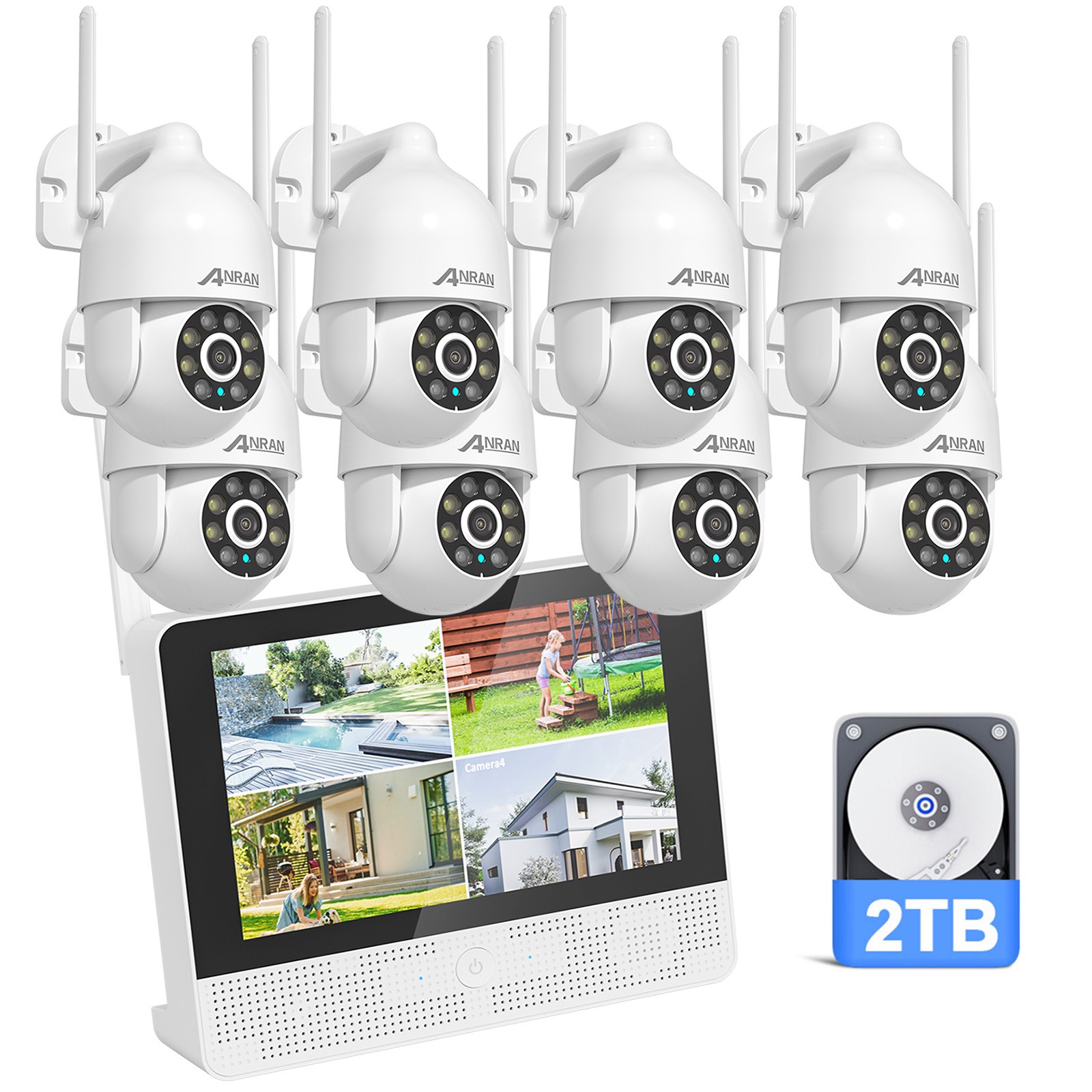 ANRAN CCTV 5MP IP Security Camera System 360°PTZ WiFi Wireless 8Cams 12" Monitor