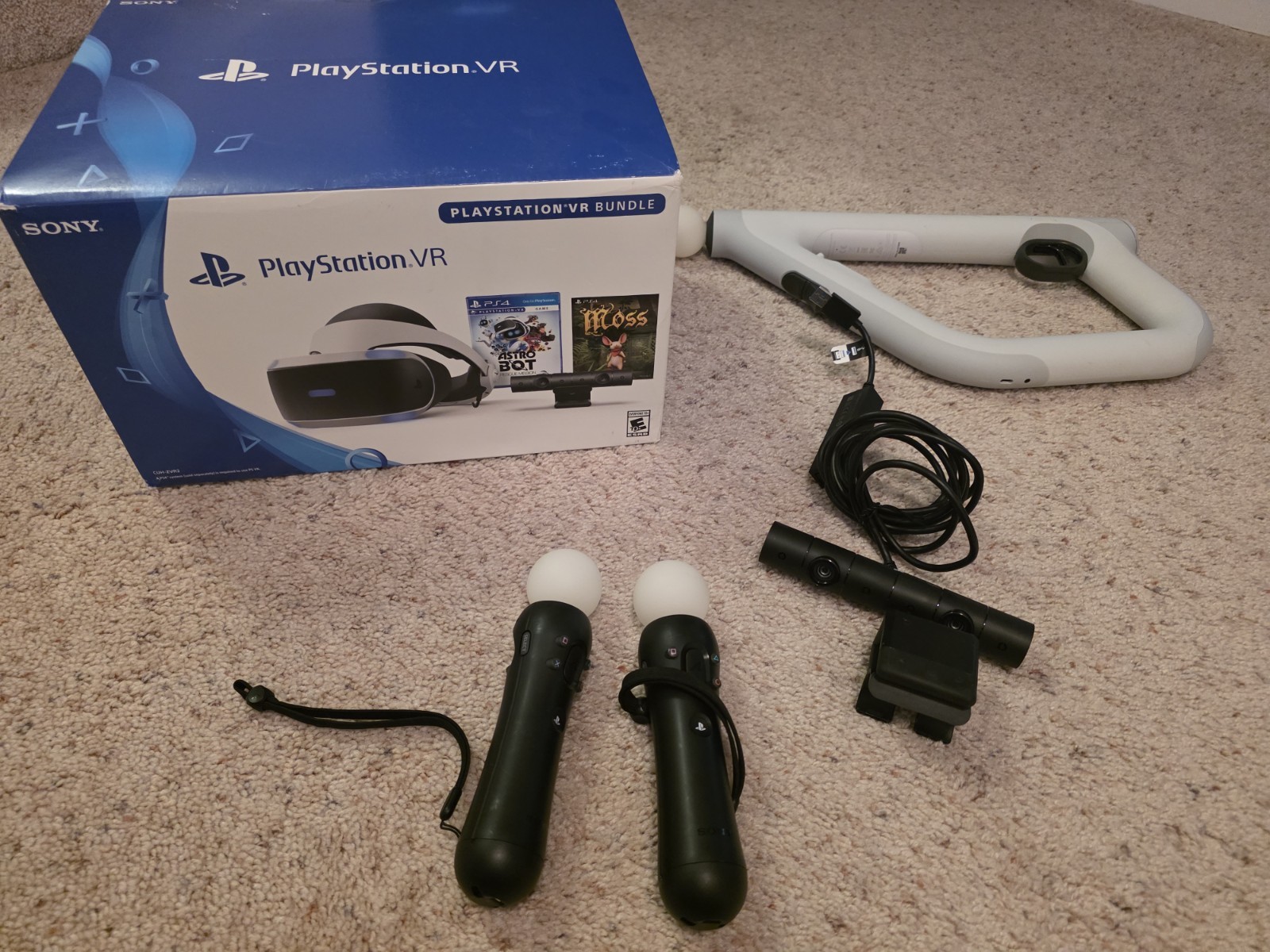 Sony PlayStation VR PSVR Bundle w/ 2 Move + 1 Aim controller, Cables included