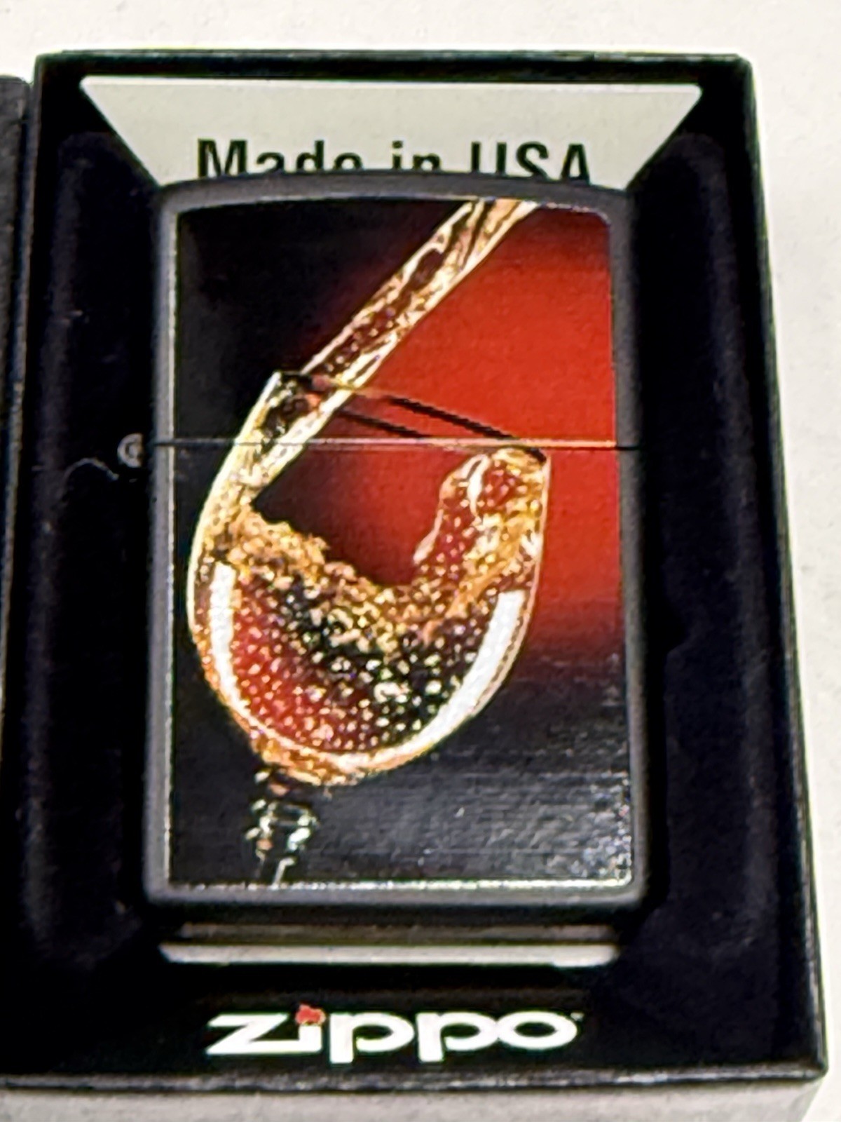ZIPPO 2011 GLASS OF WINE BLACK MATTE LIGHTER UNFIRED IN BOX B345