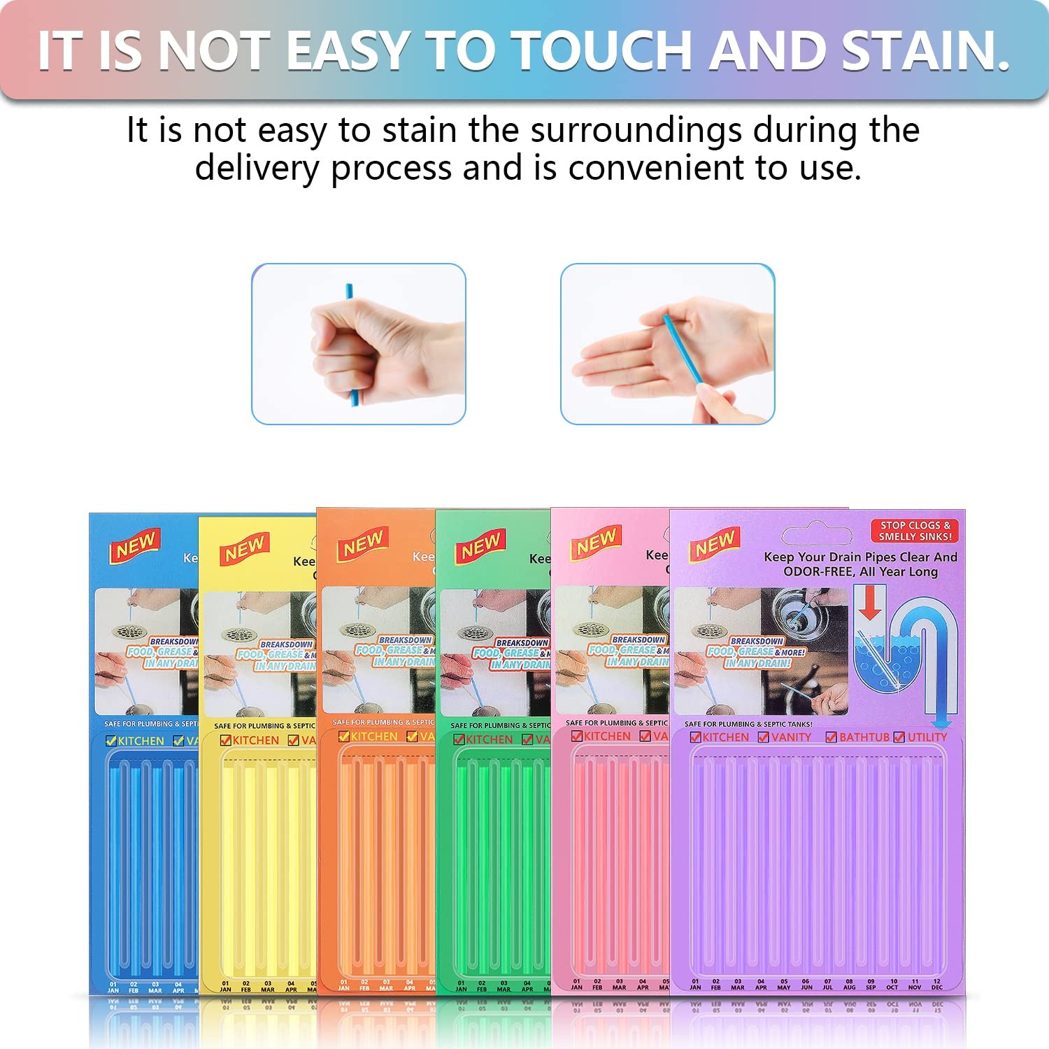 SAISN 72pcs Drain Cleaner Deodorizer Sticks - Keep Drain Pipes Clear, Prevent...
