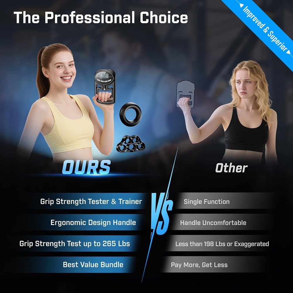 Hand Grip Strength Tester Trainer - Electronic Hand Dynamometer Forearm Grip ...