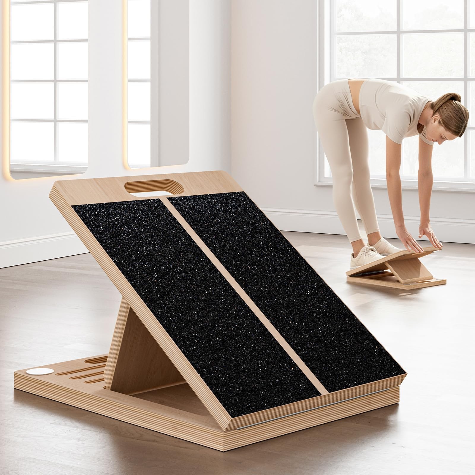 Frylr Portable Wooden Slant Board for Calf Stretching and Exercise, Adjustabl...
